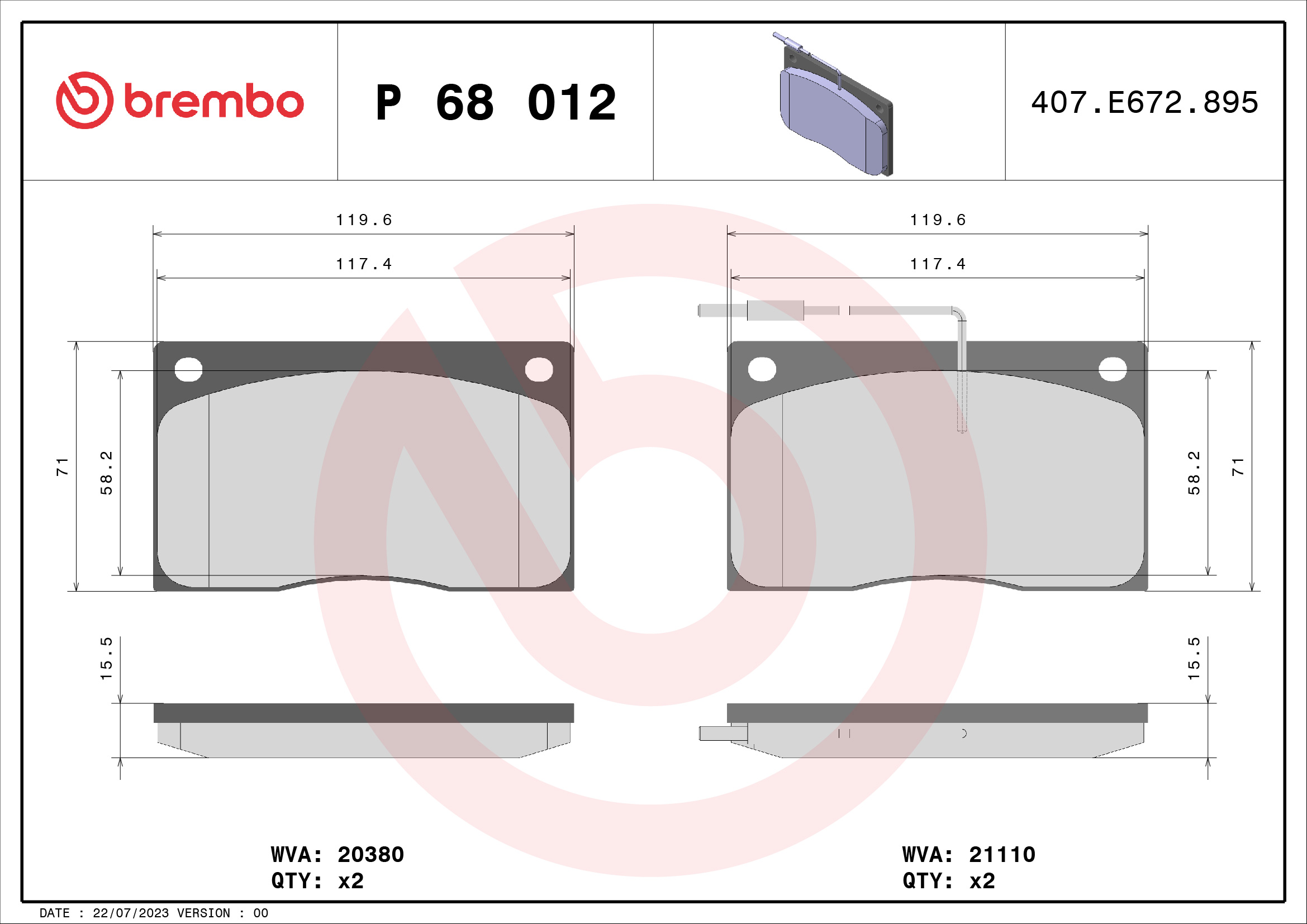 BREMBO Első fékbetét P68012_BREMBO