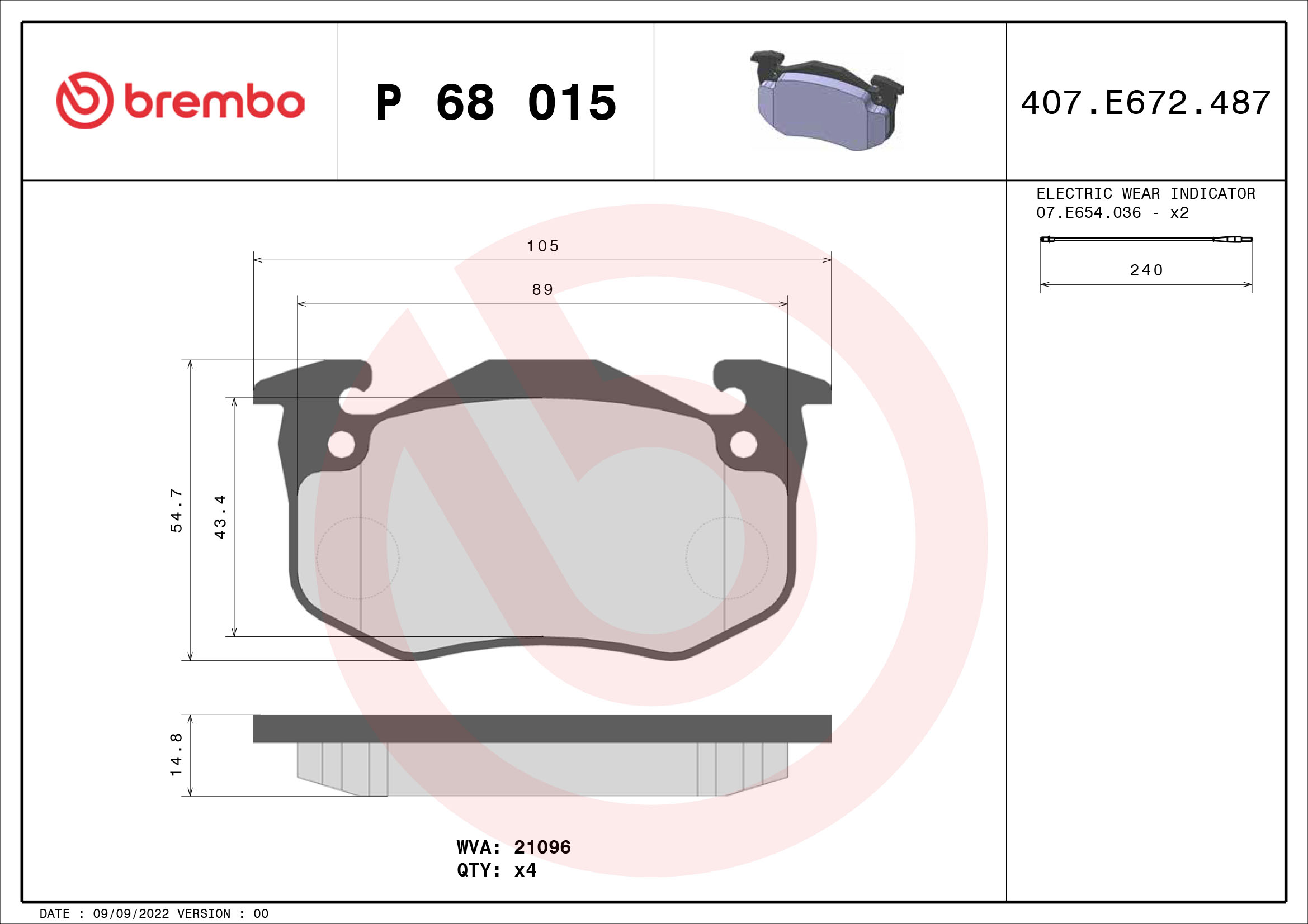 BREMBO Első fékbetét P68015_BREMBO