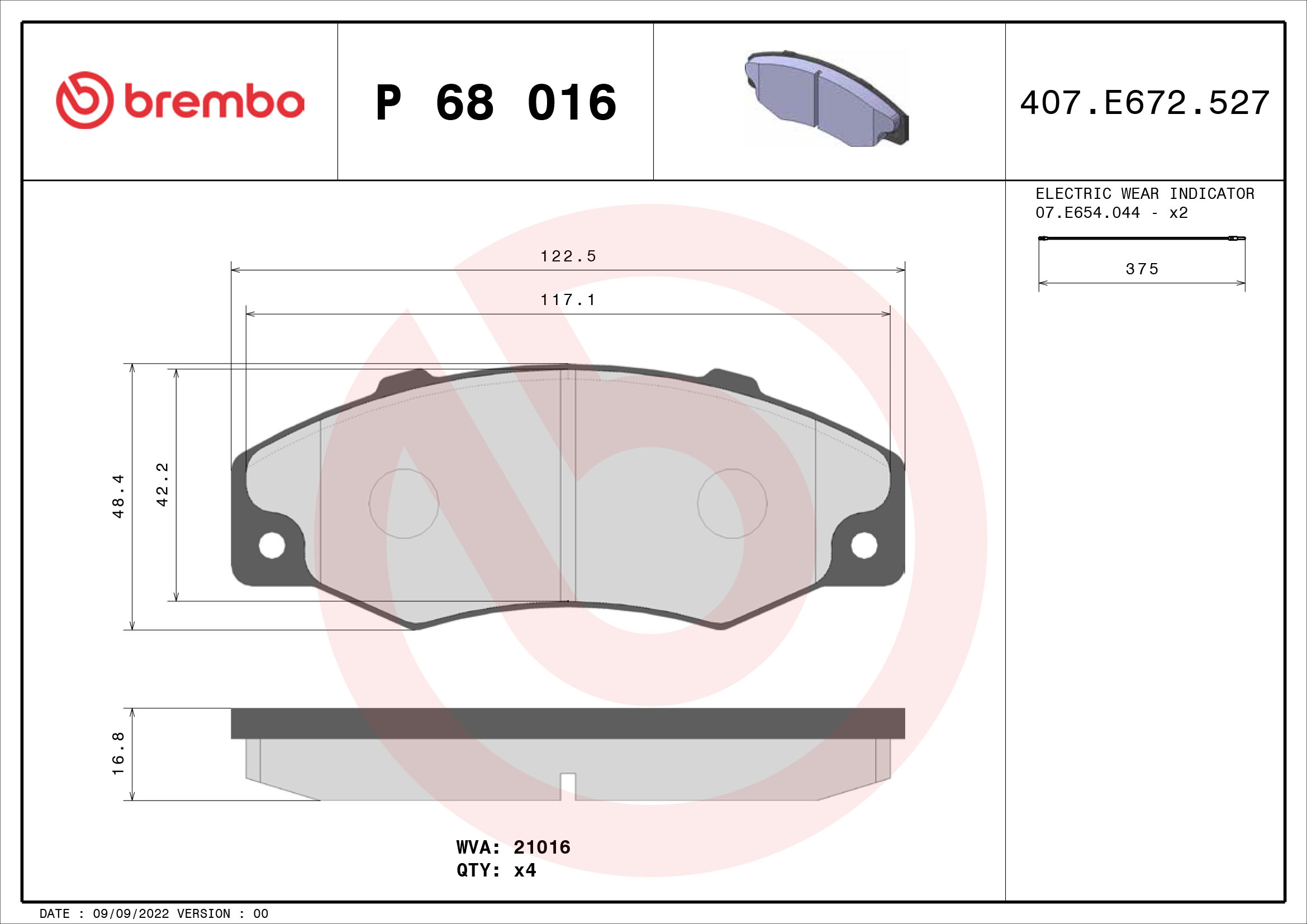 BREMBO Első fékbetét P68016_BREMBO