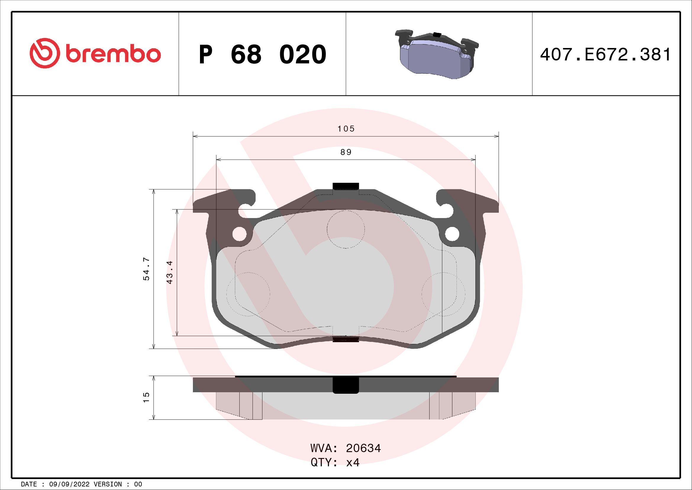 BREMBO Első fékbetét P68020_BREMBO