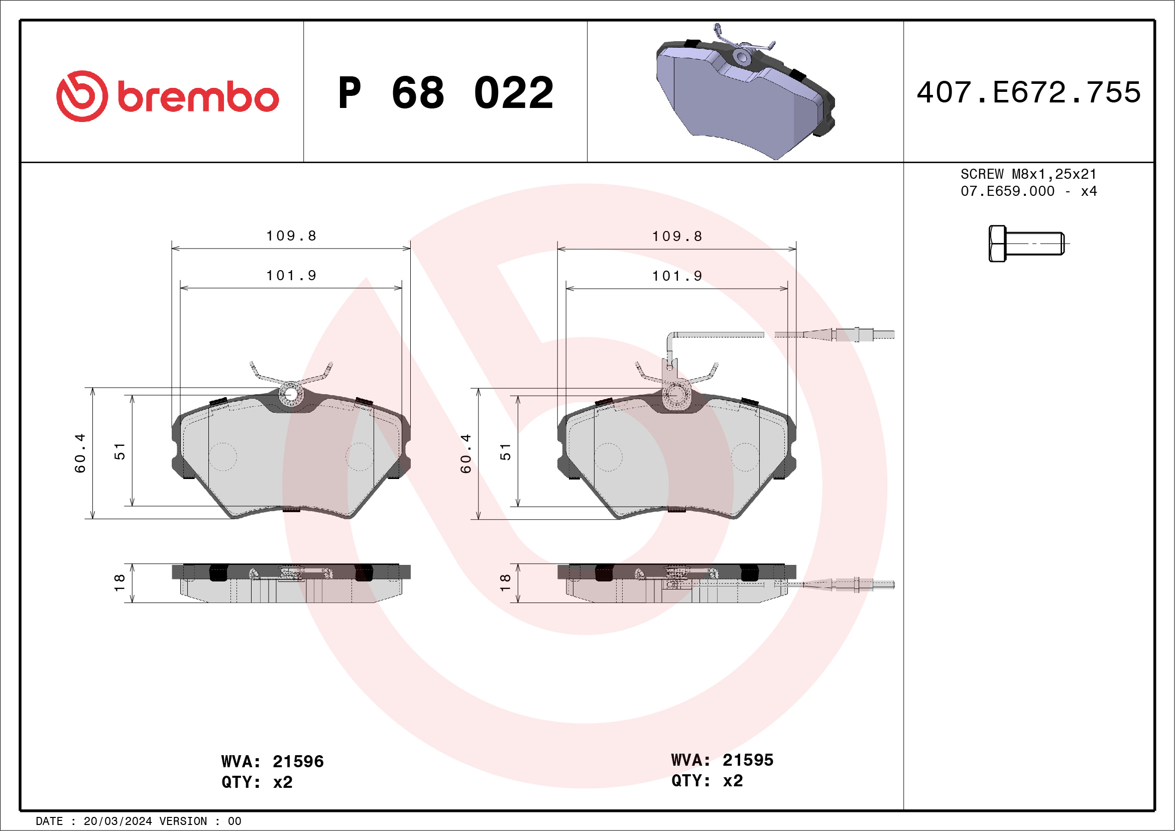 BREMBO Első fékbetét P68022_BREMBO