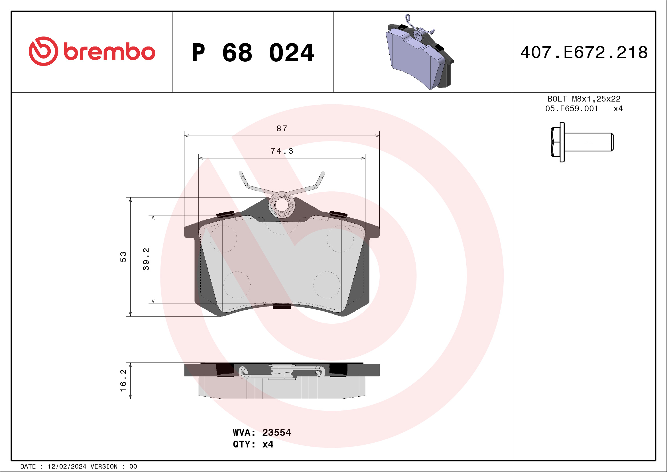 BREMBO Fékbetét, mind P68024X_BREMBO