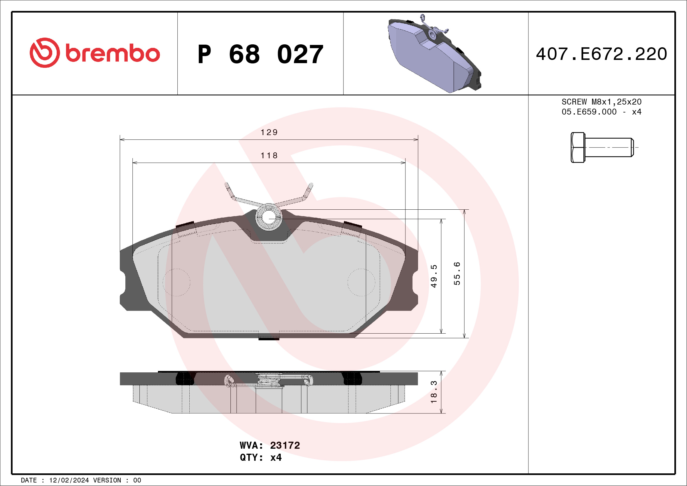 BREMBO Első fékbetét P68027_BREMBO