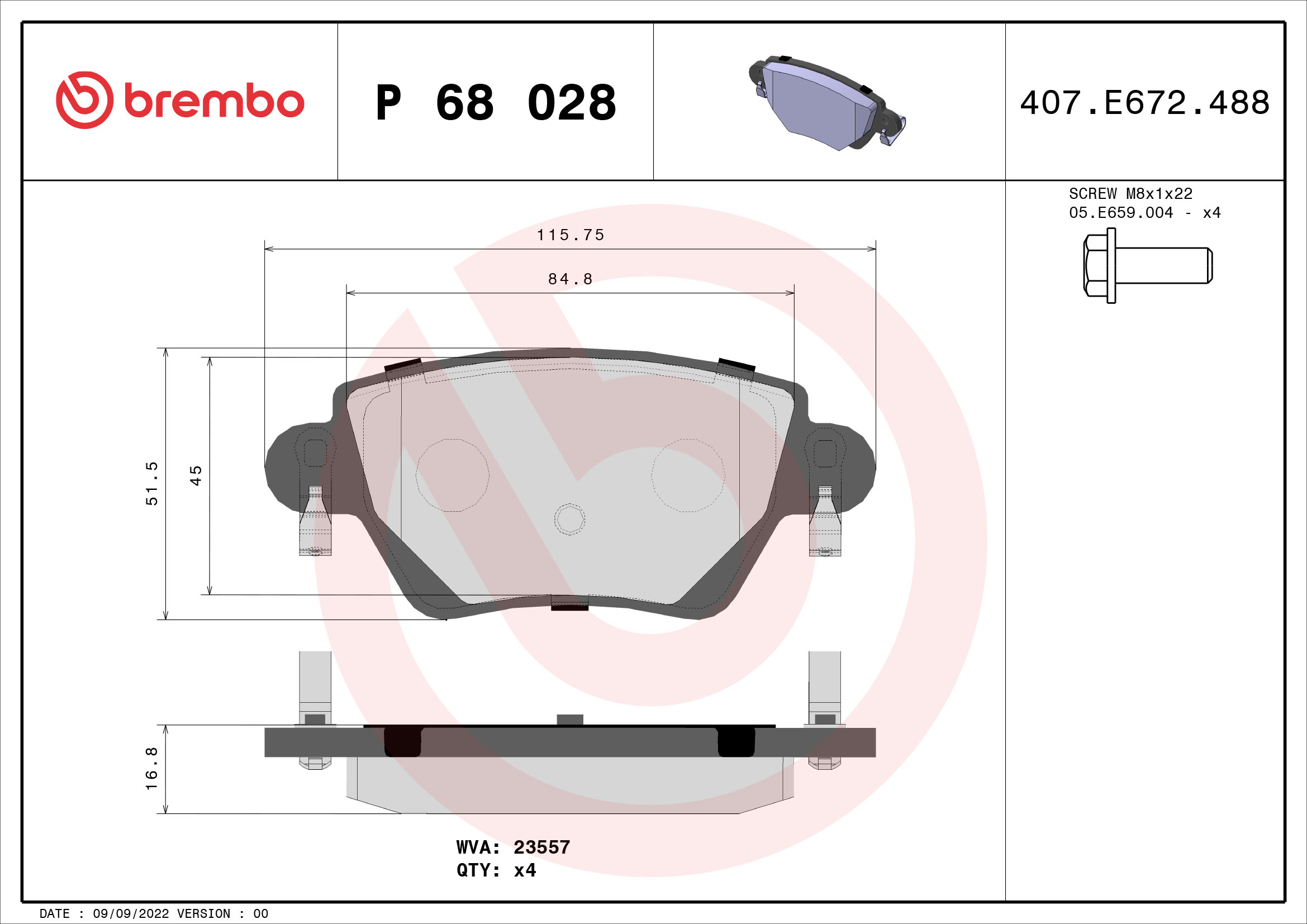 BREMBO Hátsó fékbetét P68028_BREMBO