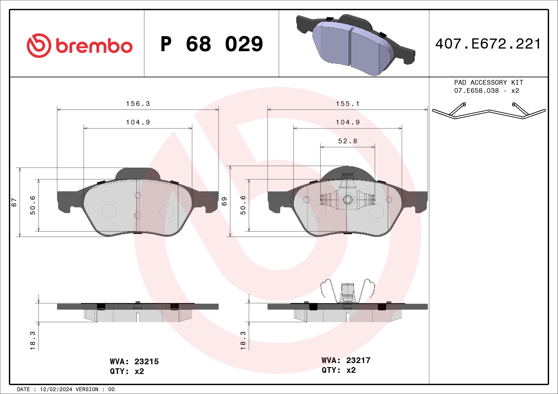 BREMBO Első fékbetét P68029_BREMBO