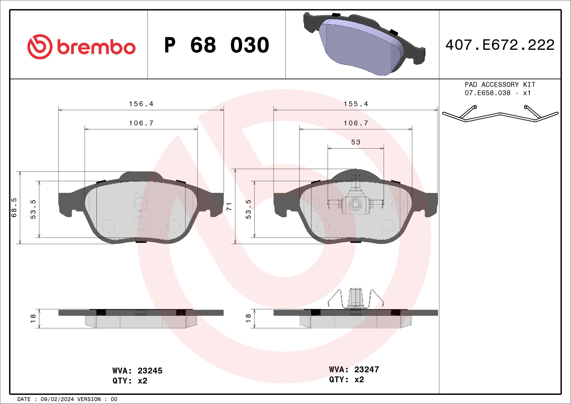 BREMBO Első fékbetét P68030_BREMBO