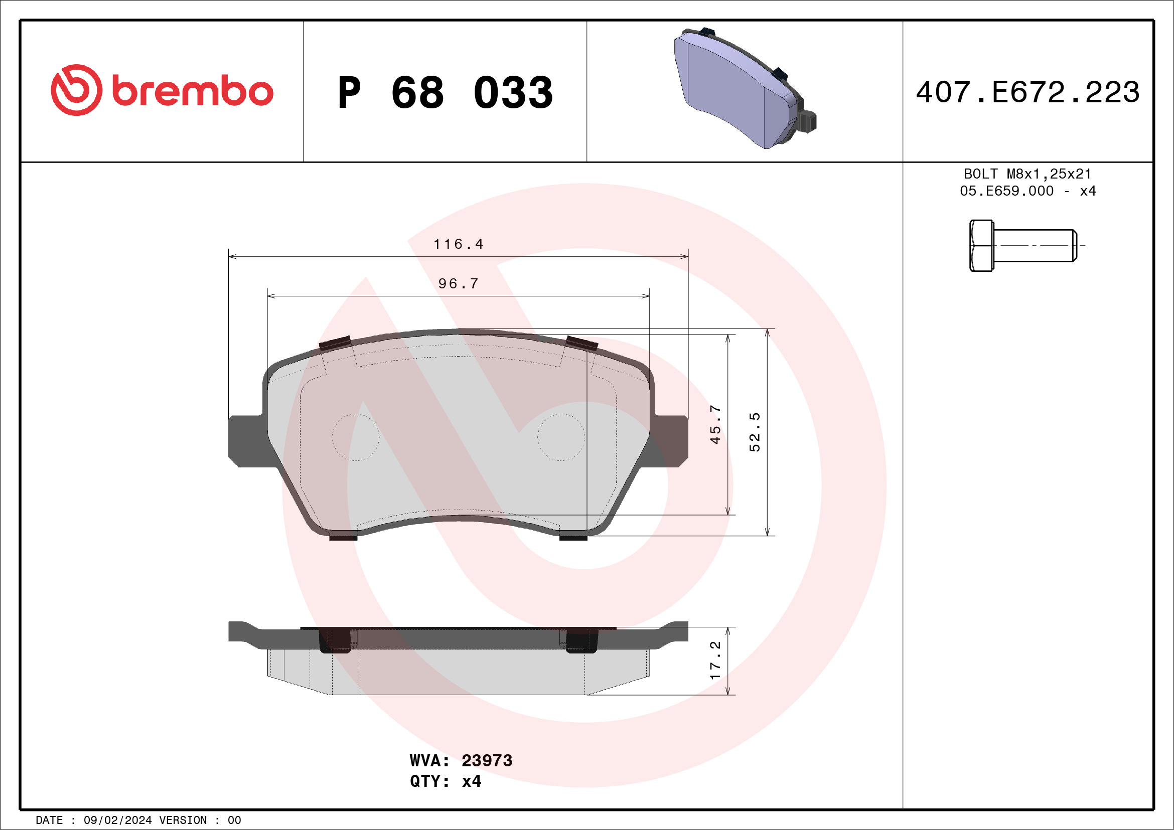 BREMBO Első fékbetét P68033_BREMBO