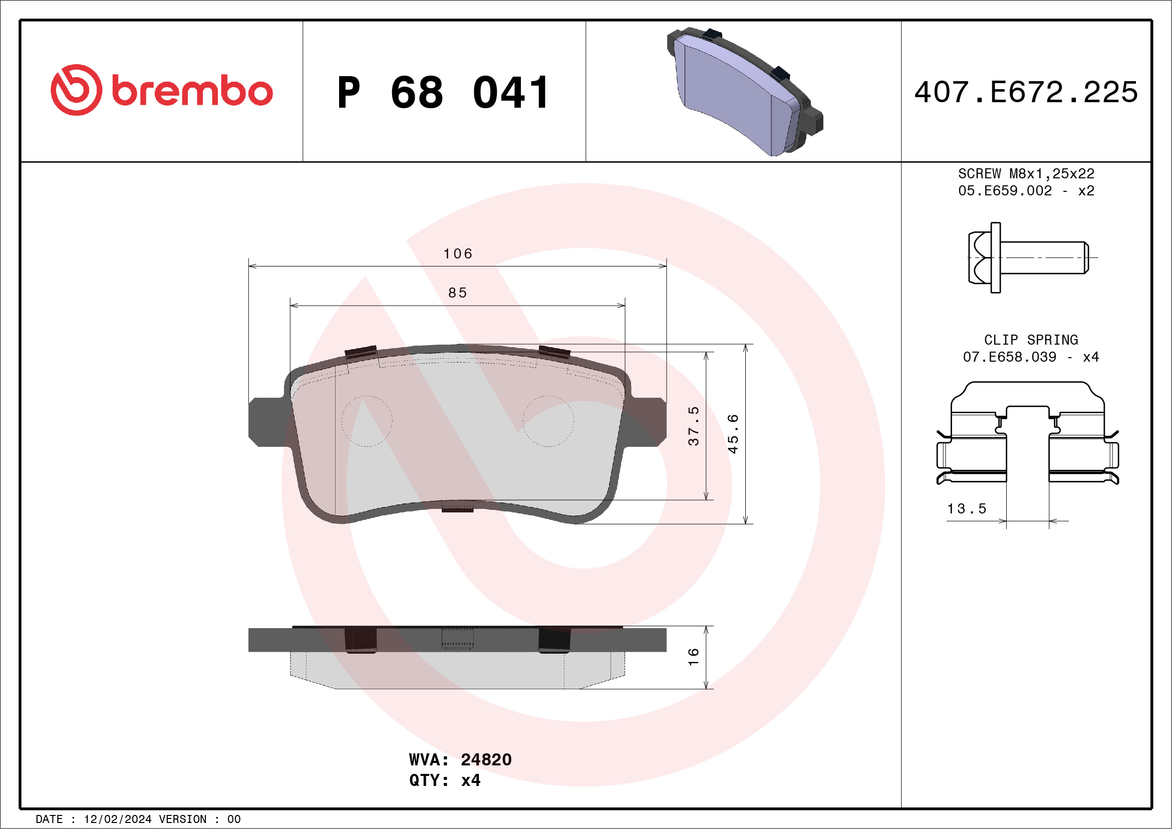 BREMBO Hátsó fékbetét P68041_BREMBO