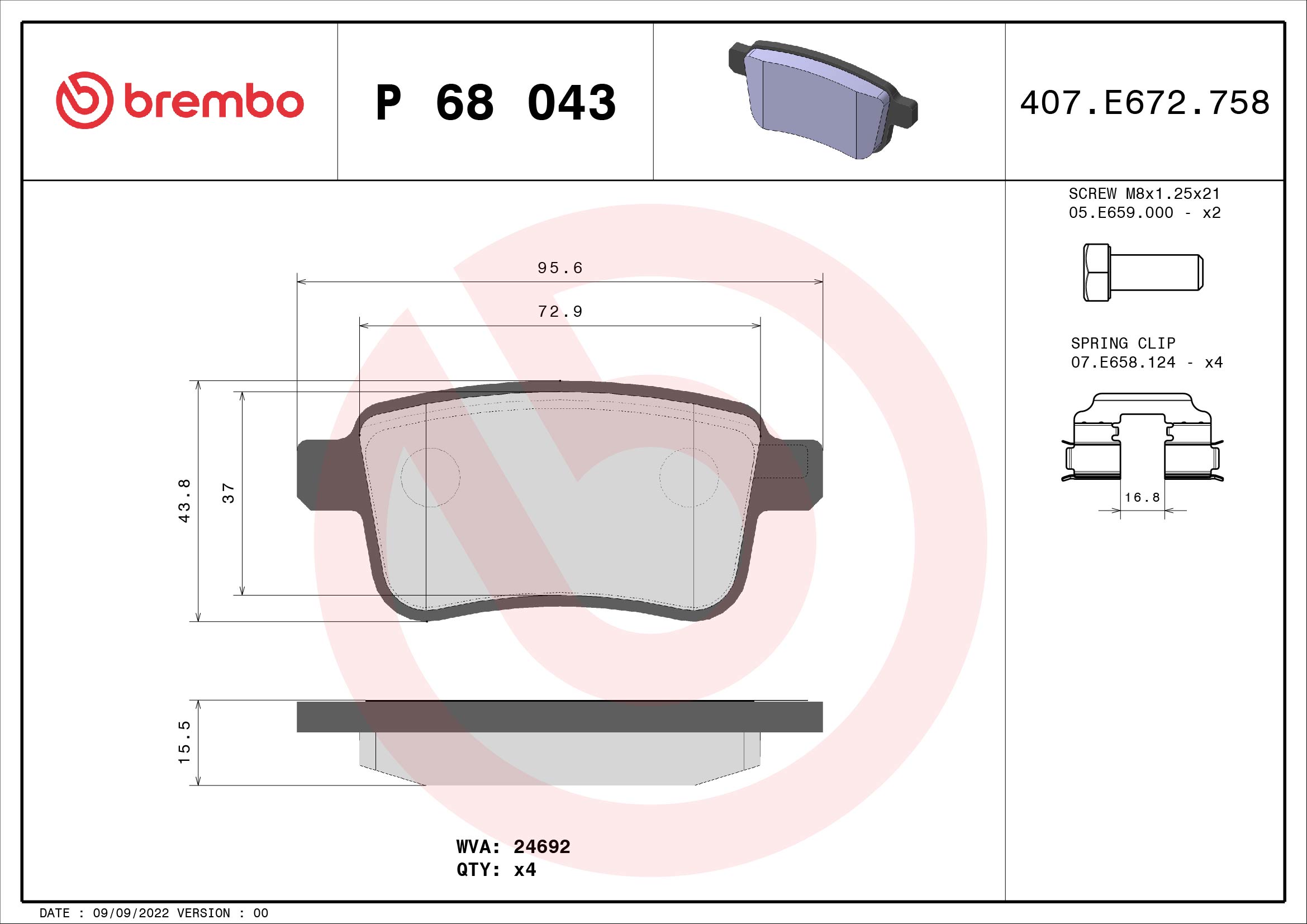 BREMBO Hátsó fékbetét P68043_BREMBO