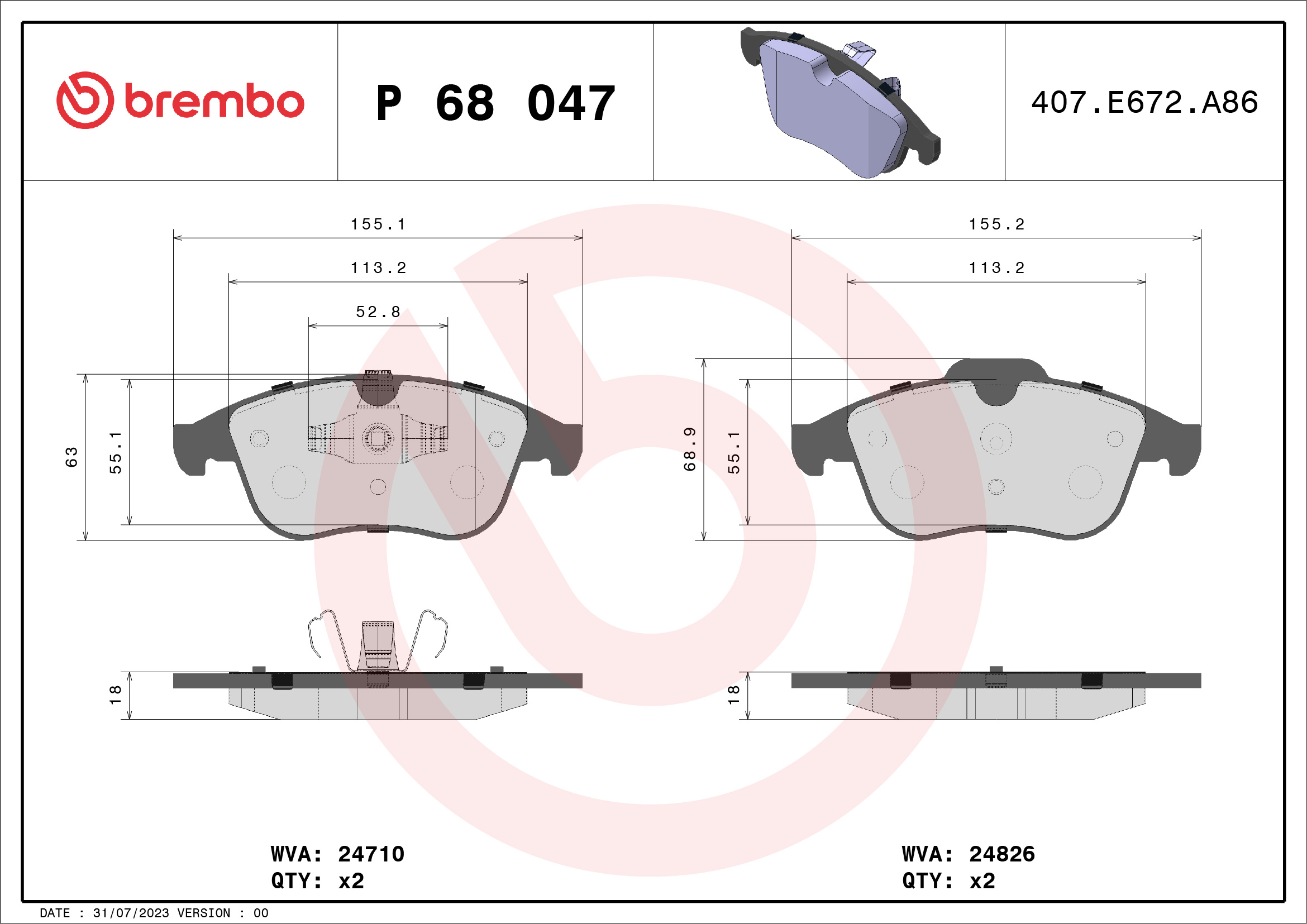 BREMBO Első fékbetét P68047_BREMBO