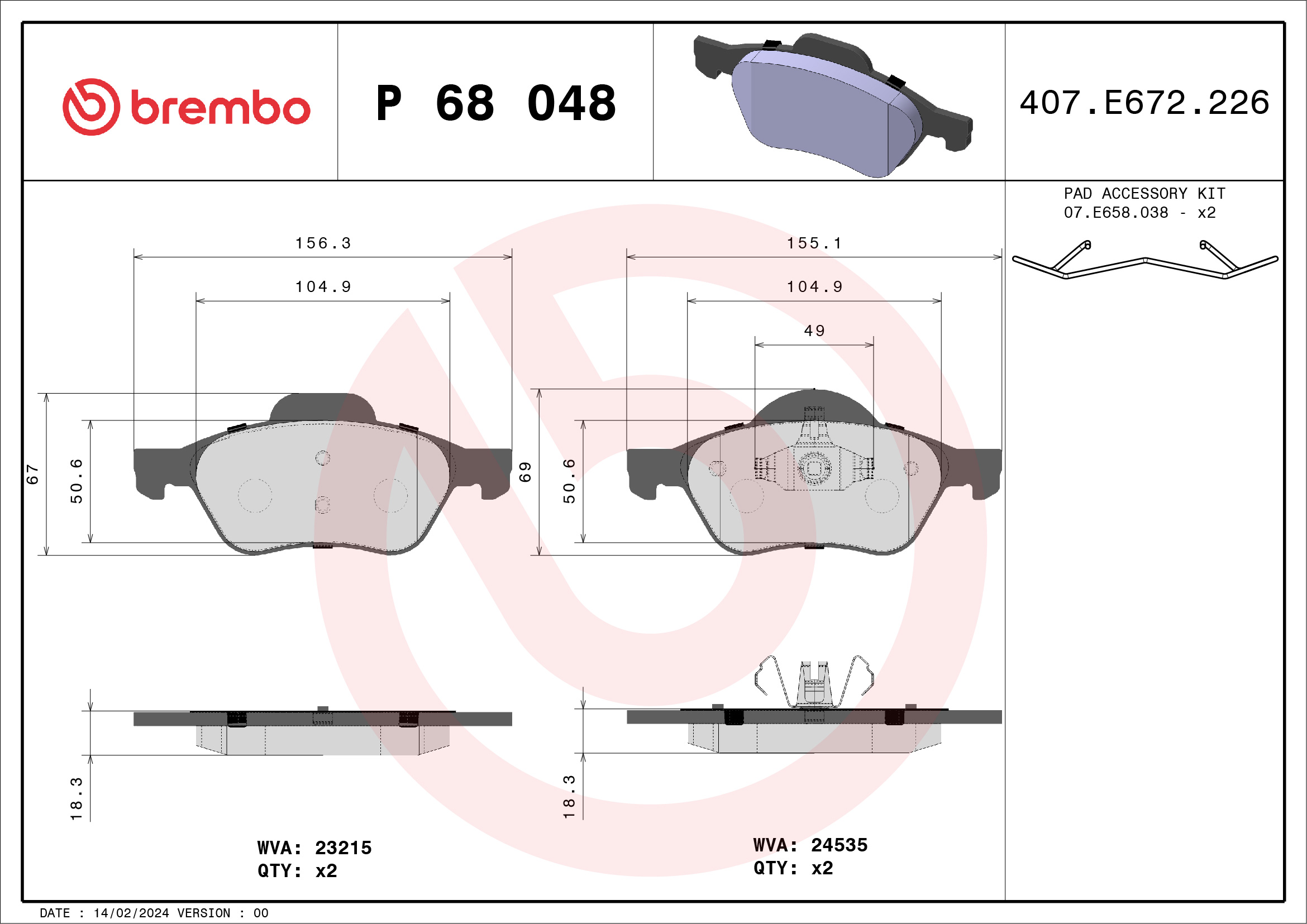 BREMBO Első fékbetét P68048_BREMBO