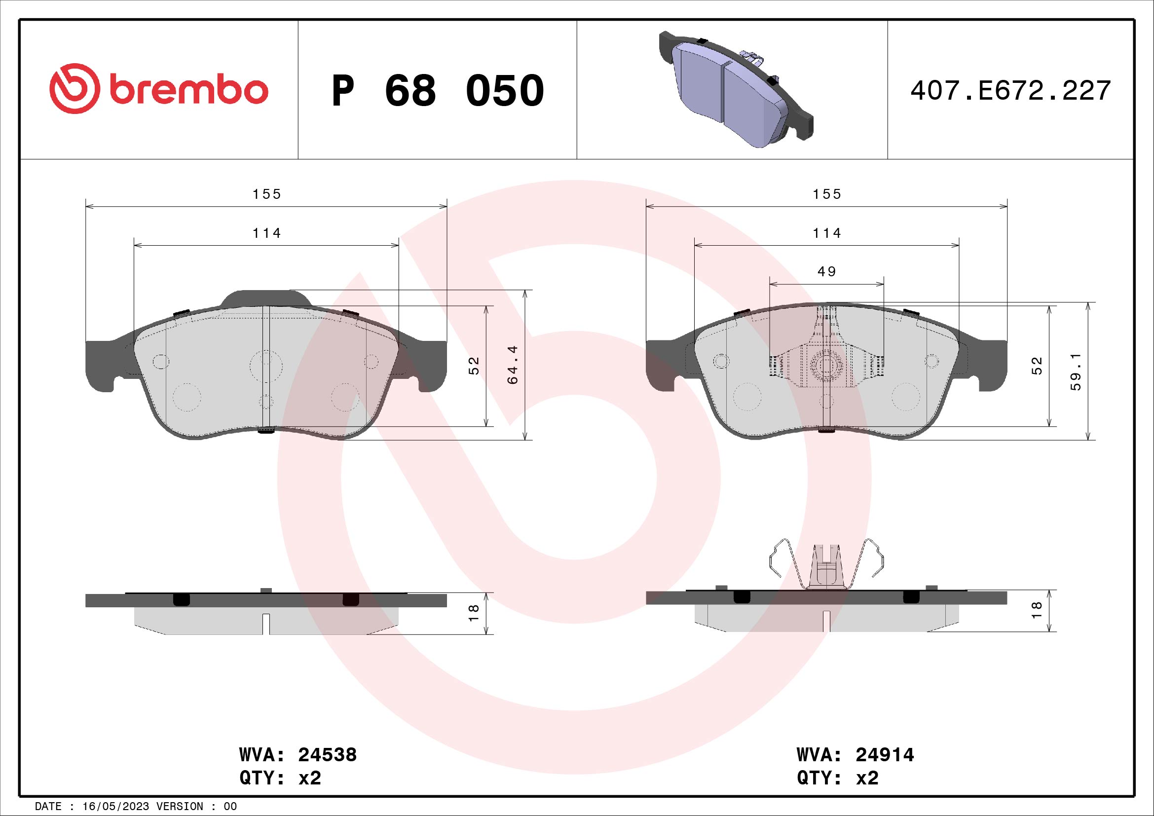 BREMBO Első fékbetét P68050_BREMBO