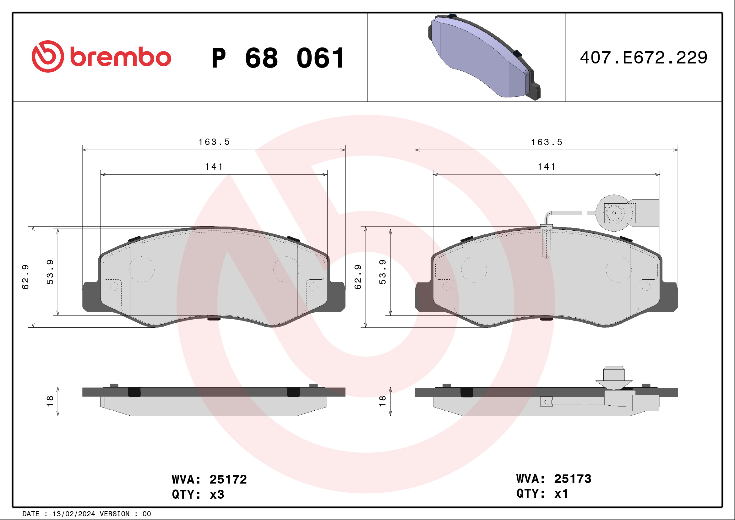 BREMBO Hátsó fékbetét P68061_BREMBO