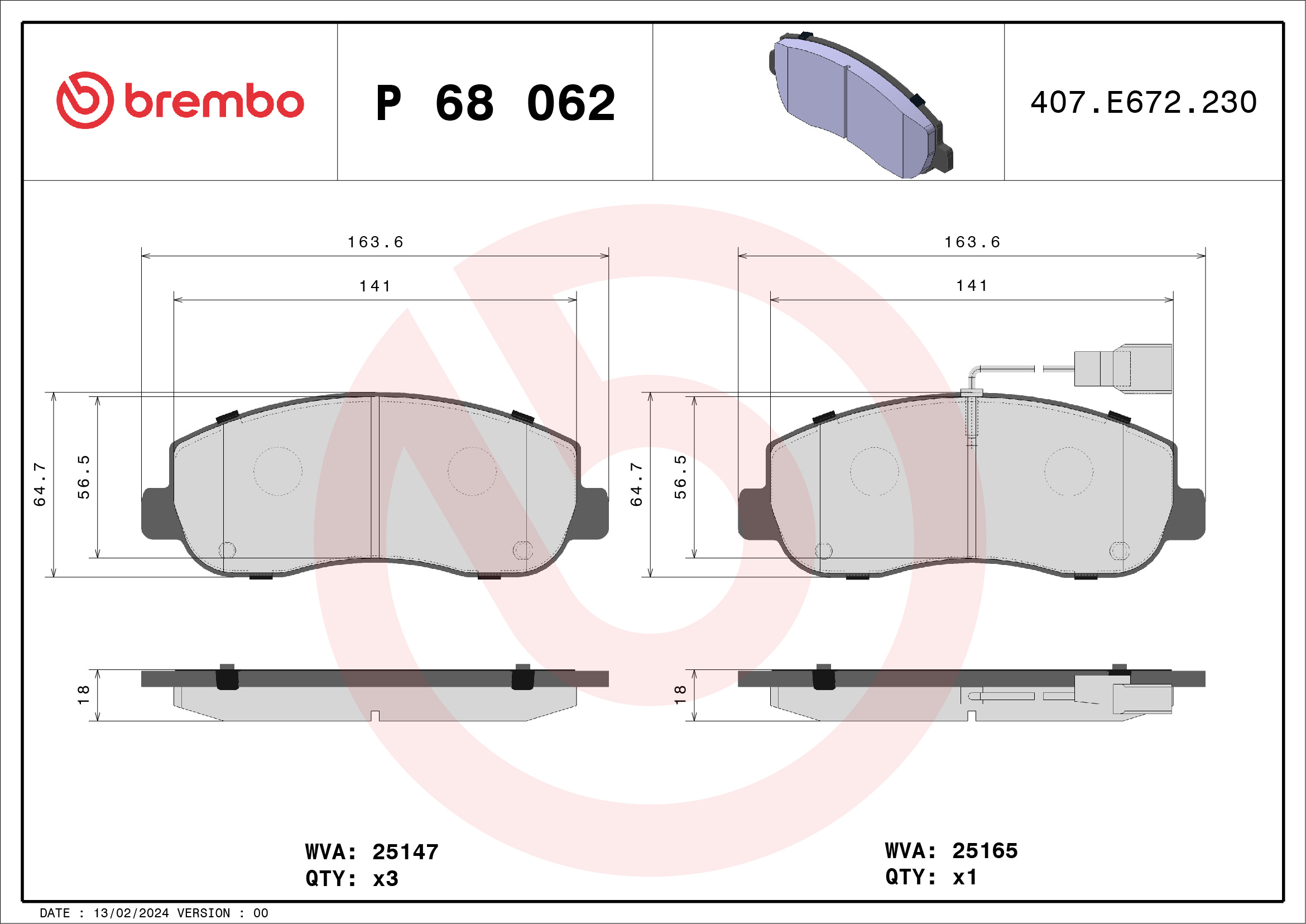 BREMBO Első fékbetét P68062_BREMBO