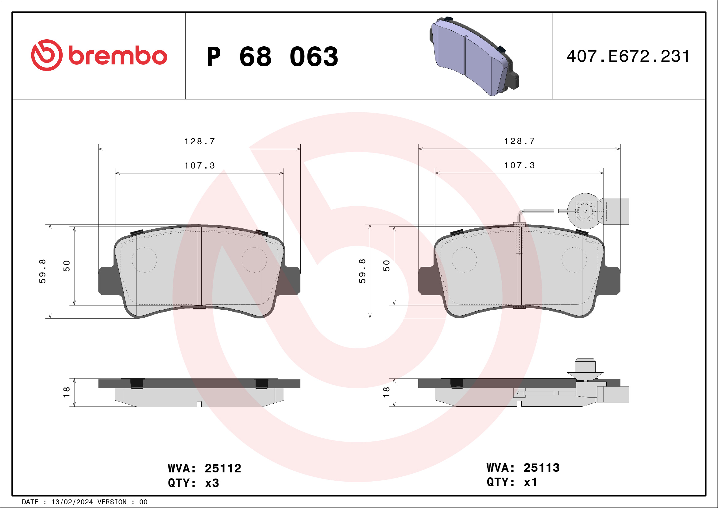 BREMBO Hátsó fékbetét P68063_BREMBO