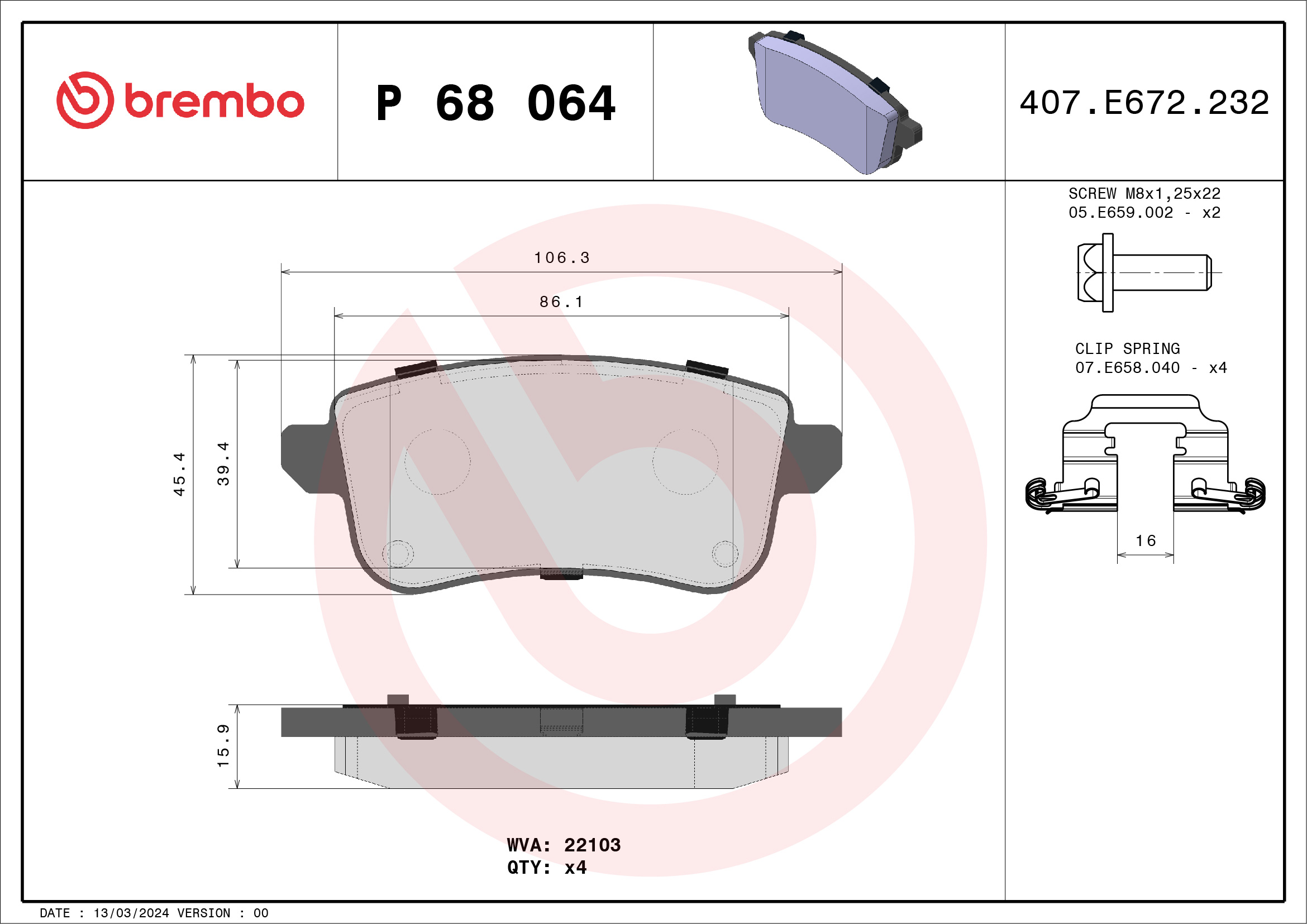 BREMBO Hátsó fékbetét P68064_BREMBO