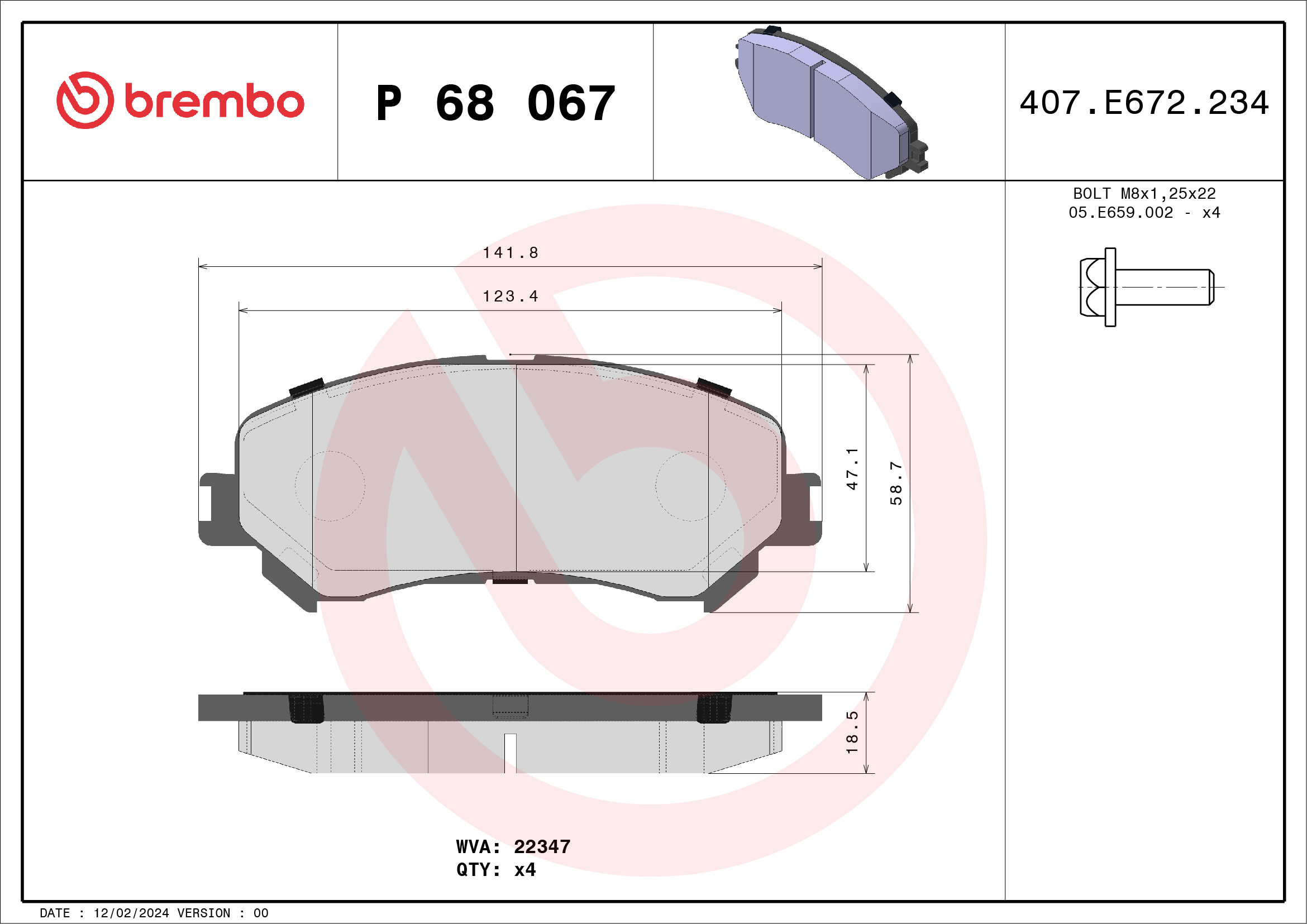 BREMBO Első fékbetét P68067_BREMBO