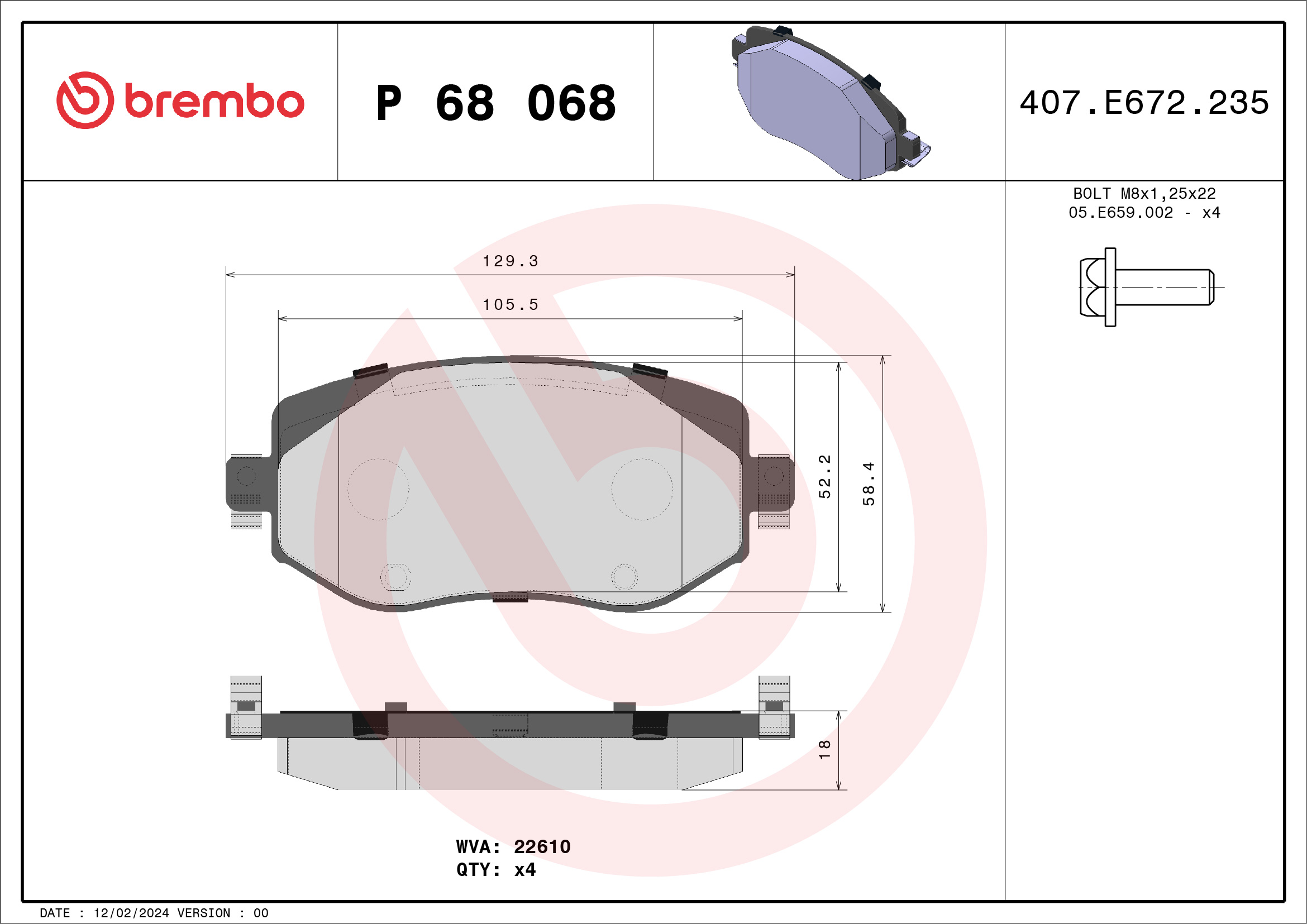 BREMBO Fékbetét, mind P68068X_BREMBO