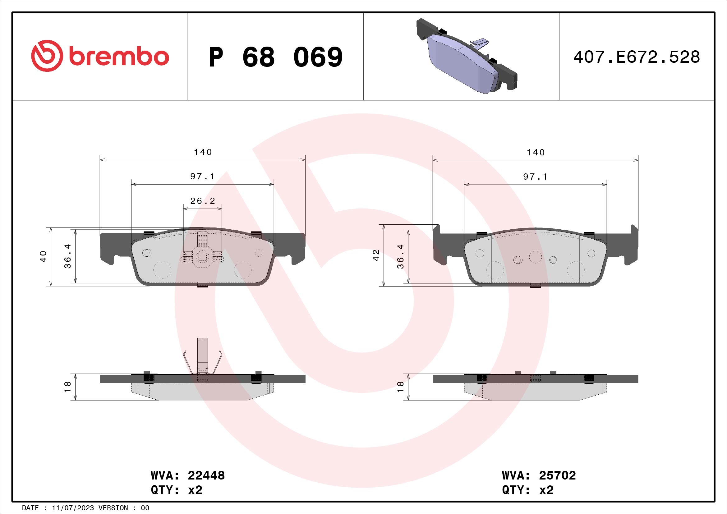 BREMBO Fékbetét, mind P68069_BREMBO