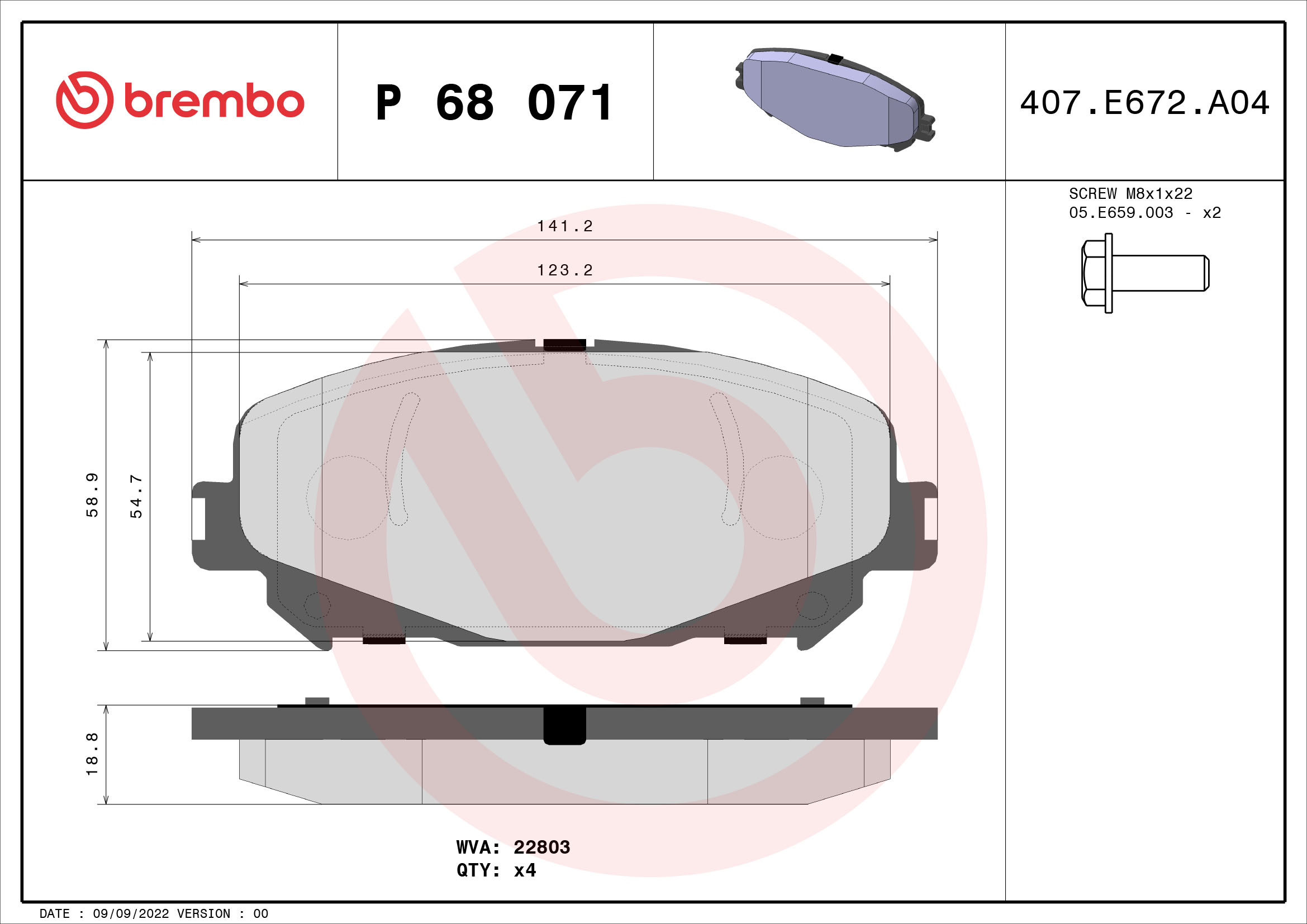 BREMBO Első fékbetét P68071X_BREMBO