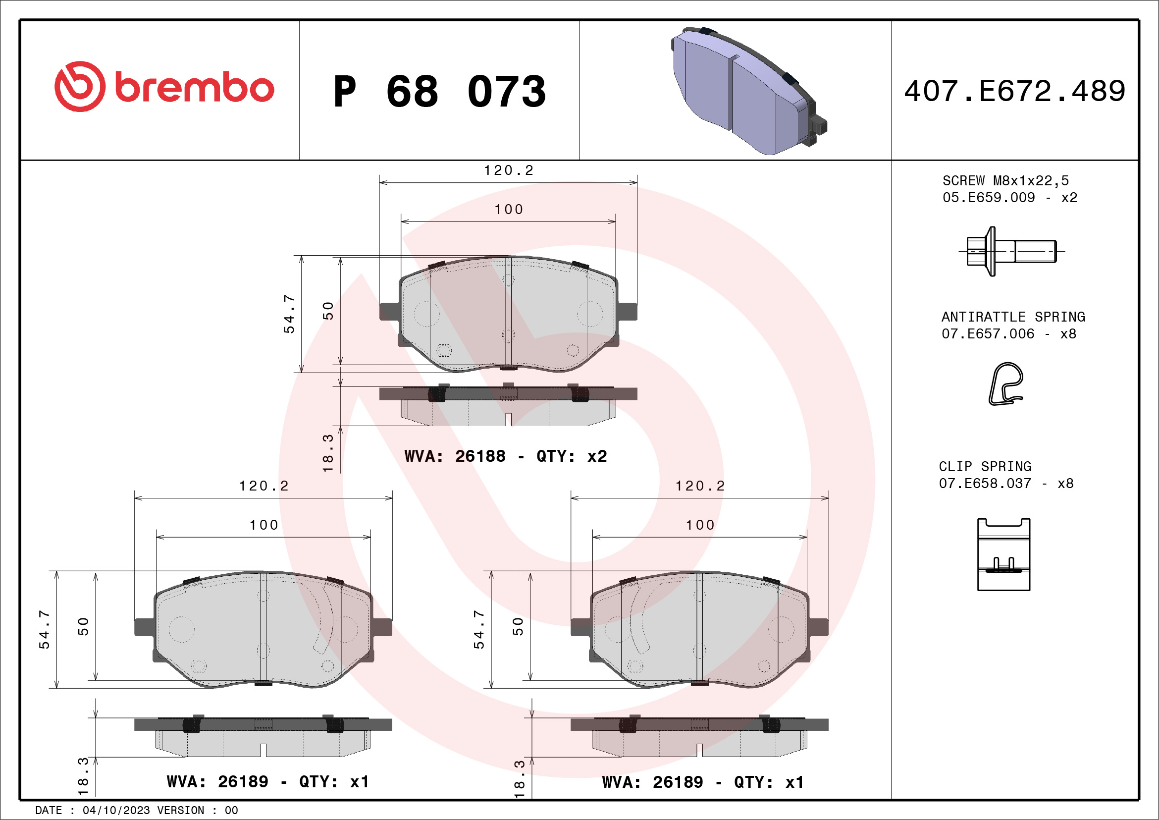 BREMBO Első fékbetét P68073_BREMBO