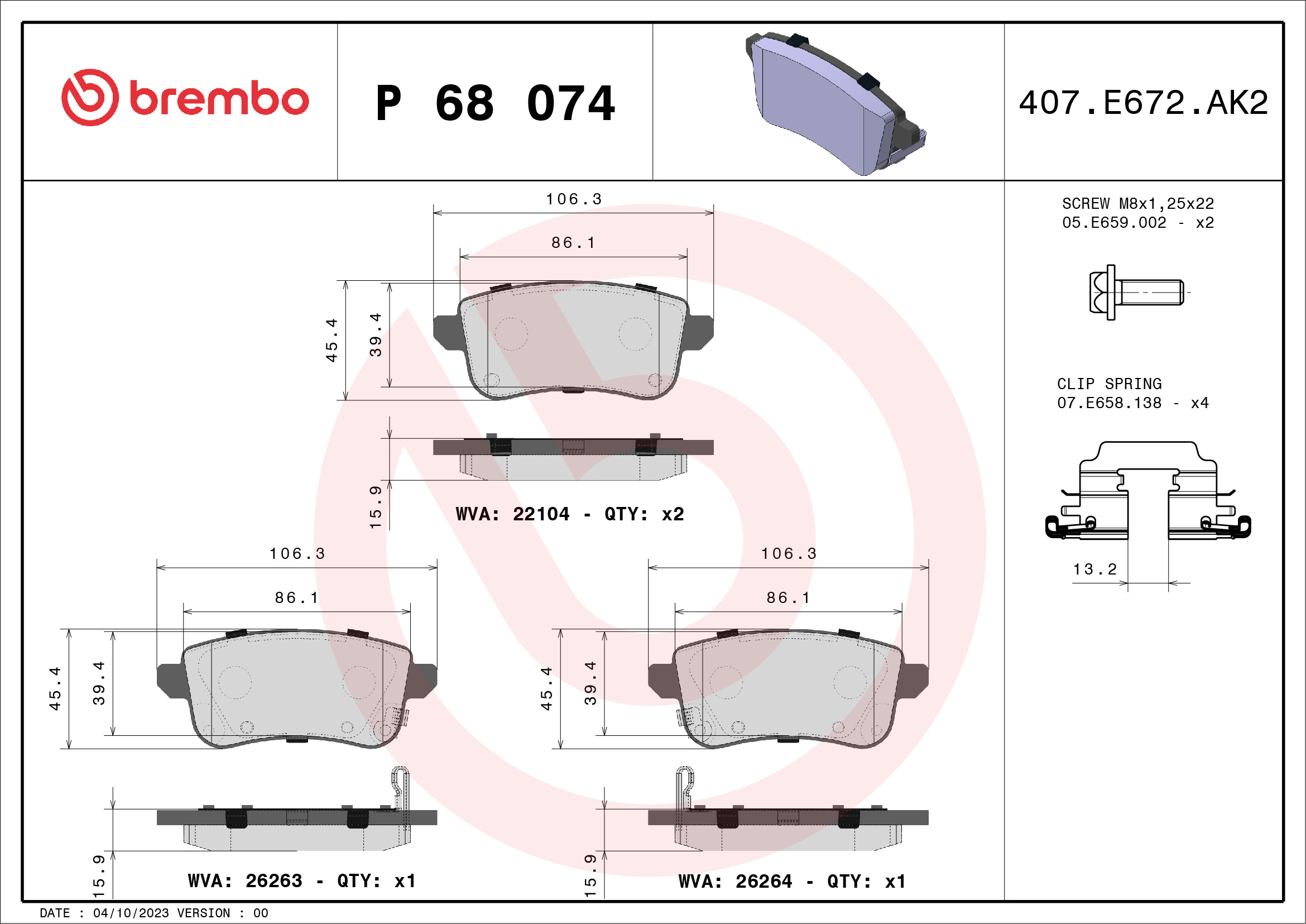 BREMBO Fékbetét, mind P68074_BREMBO