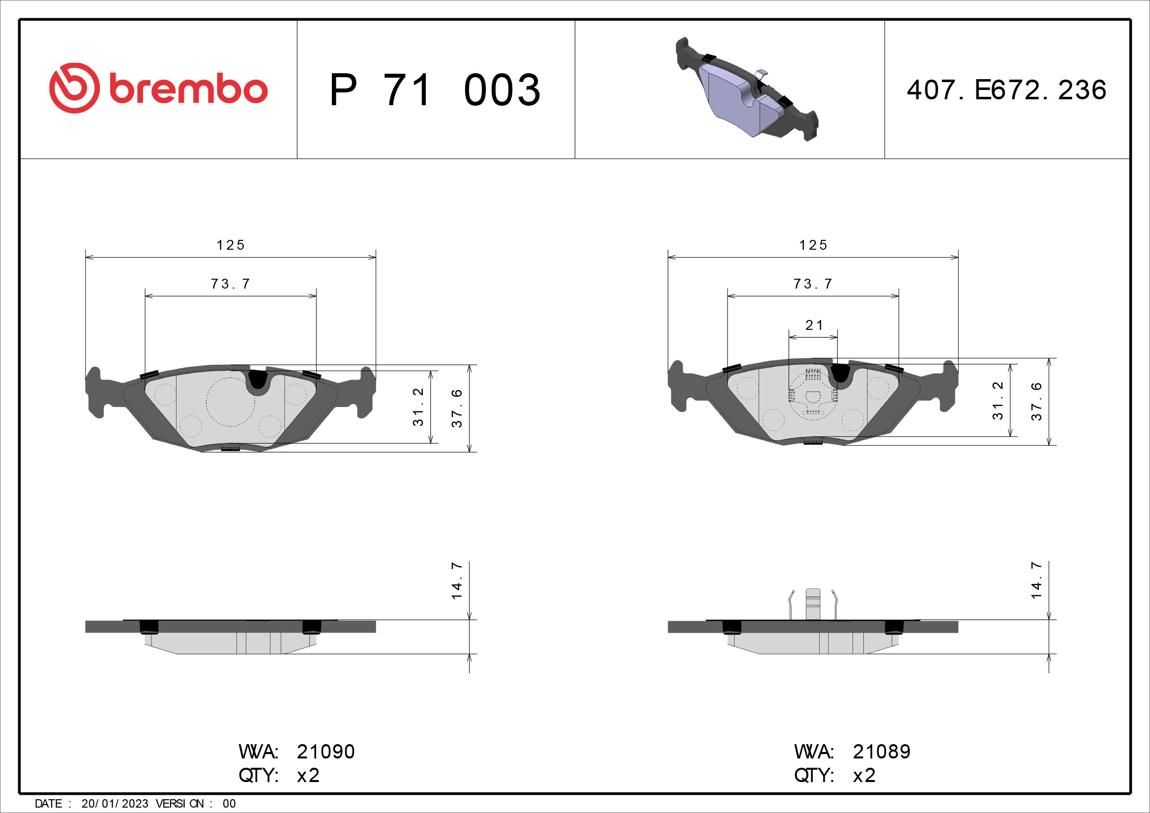 BREMBO Hátsó fékbetét P71003_BREMBO