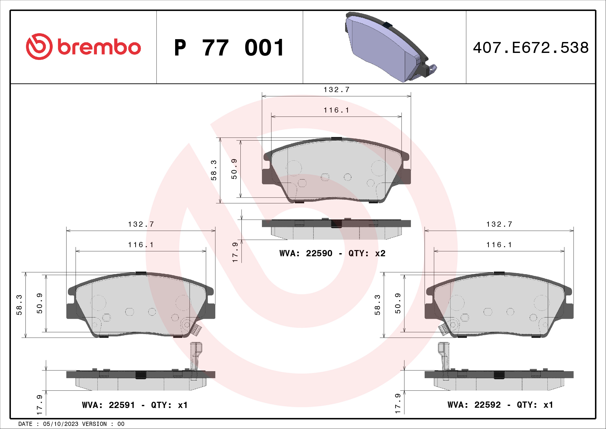 BREMBO Első fékbetét P77001_BREMBO