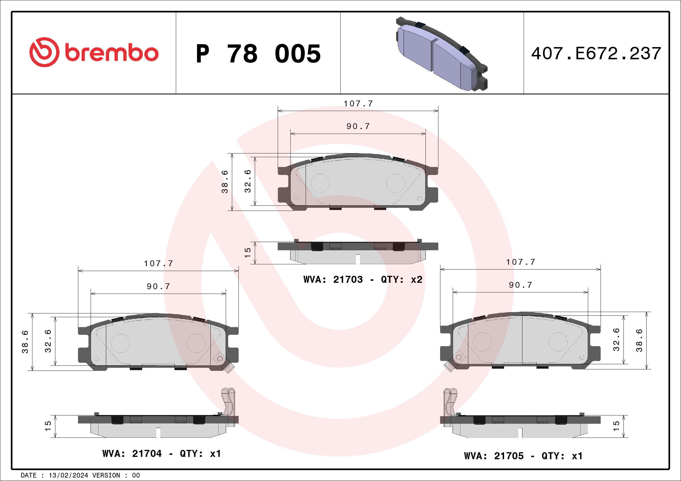 BREMBO Hátsó fékbetét P78005_BREMBO