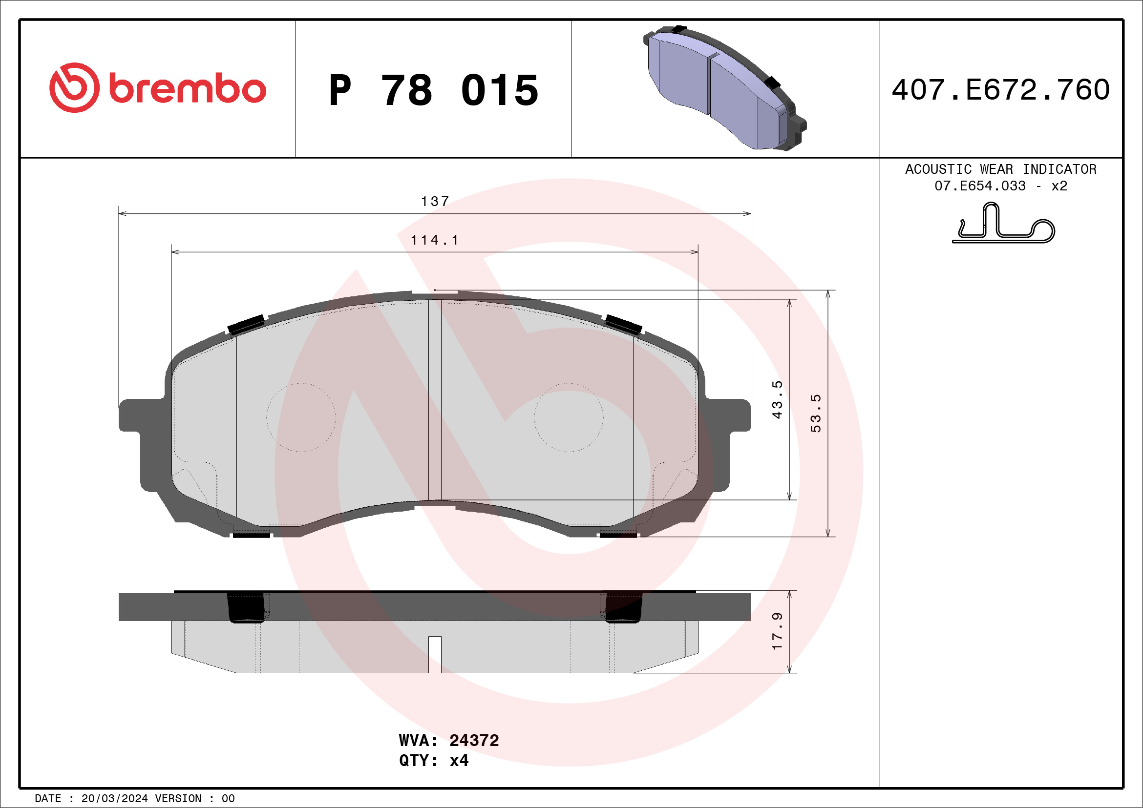 BREMBO Első fékbetét P78015_BREMBO