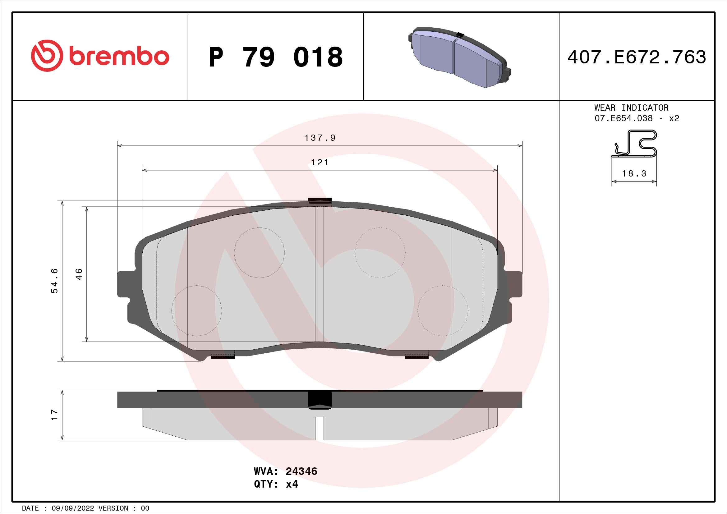 BREMBO Első fékbetét P79018_BREMBO