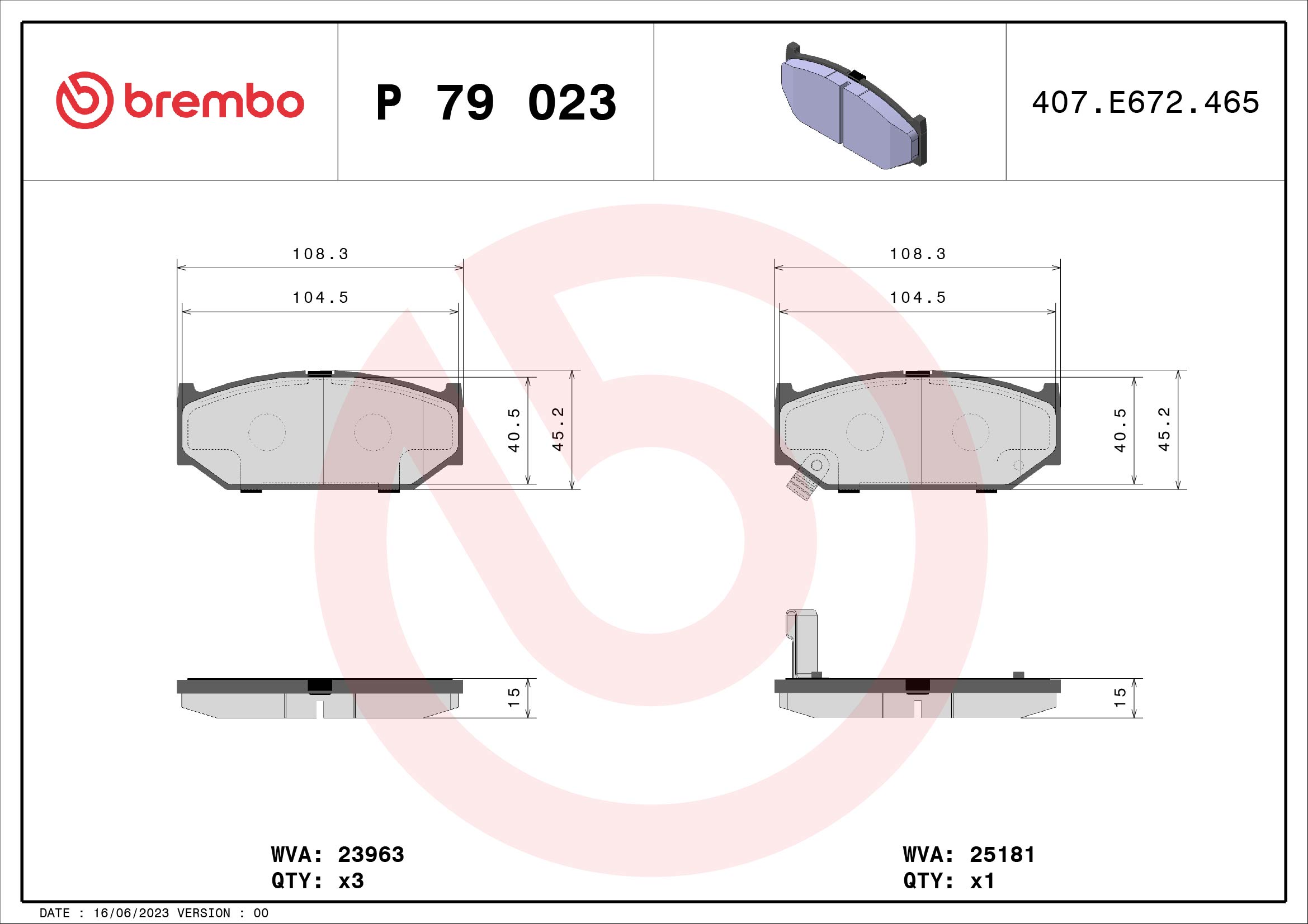 BREMBO Első fékbetét P79023_BREMBO