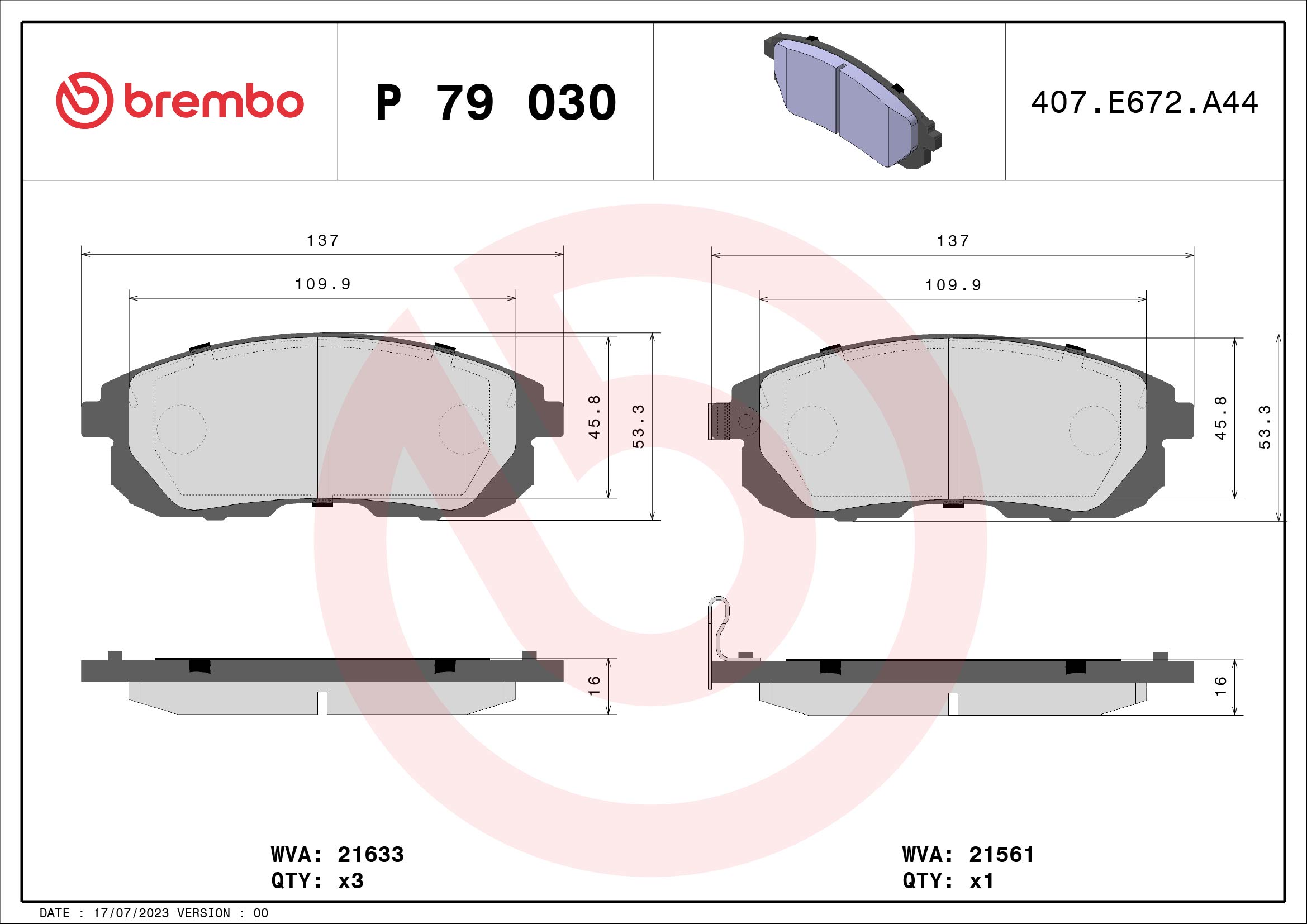 BREMBO Első fékbetét P79030_BREMBO