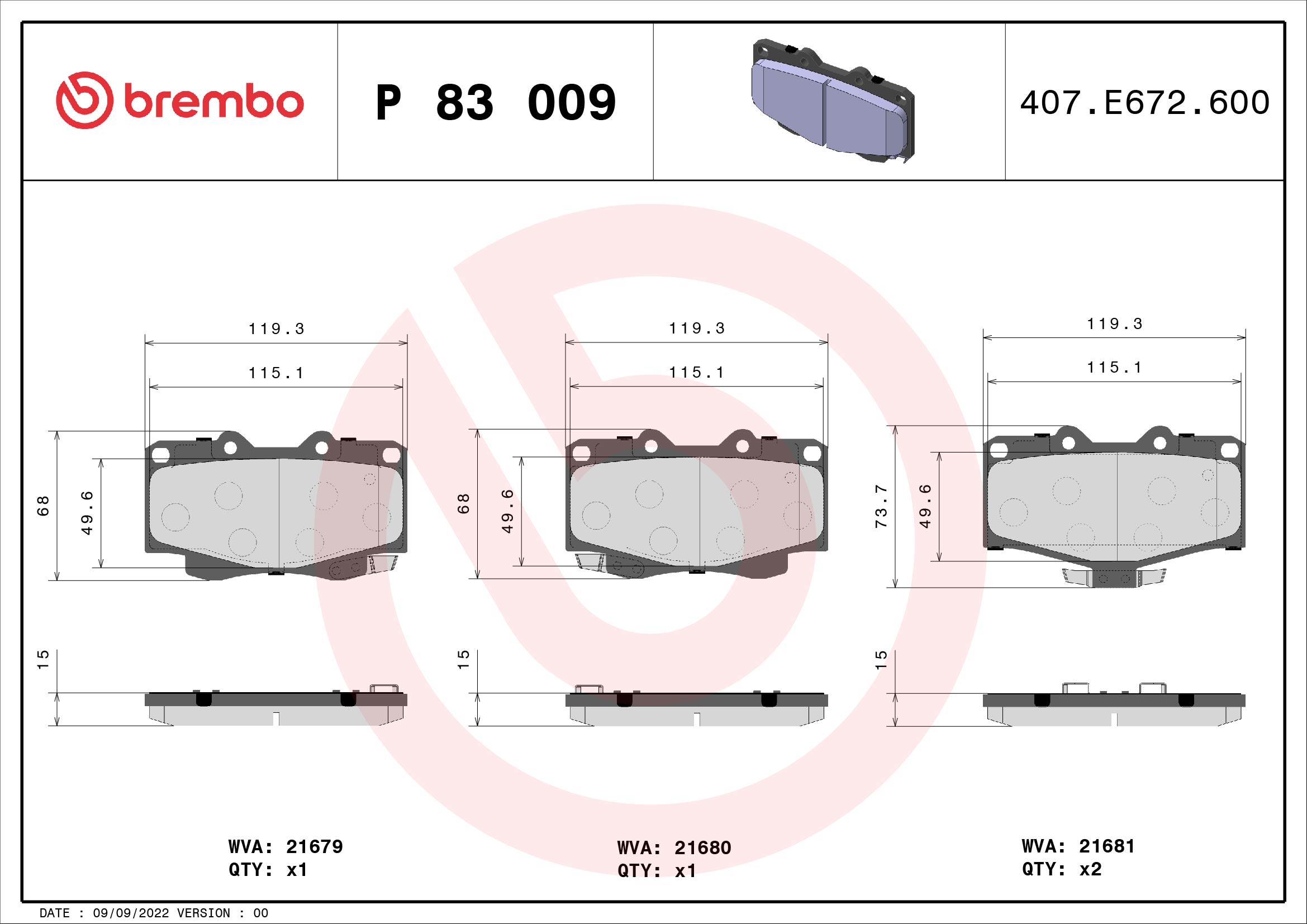 BREMBO Első fékbetét P83009_BREMBO