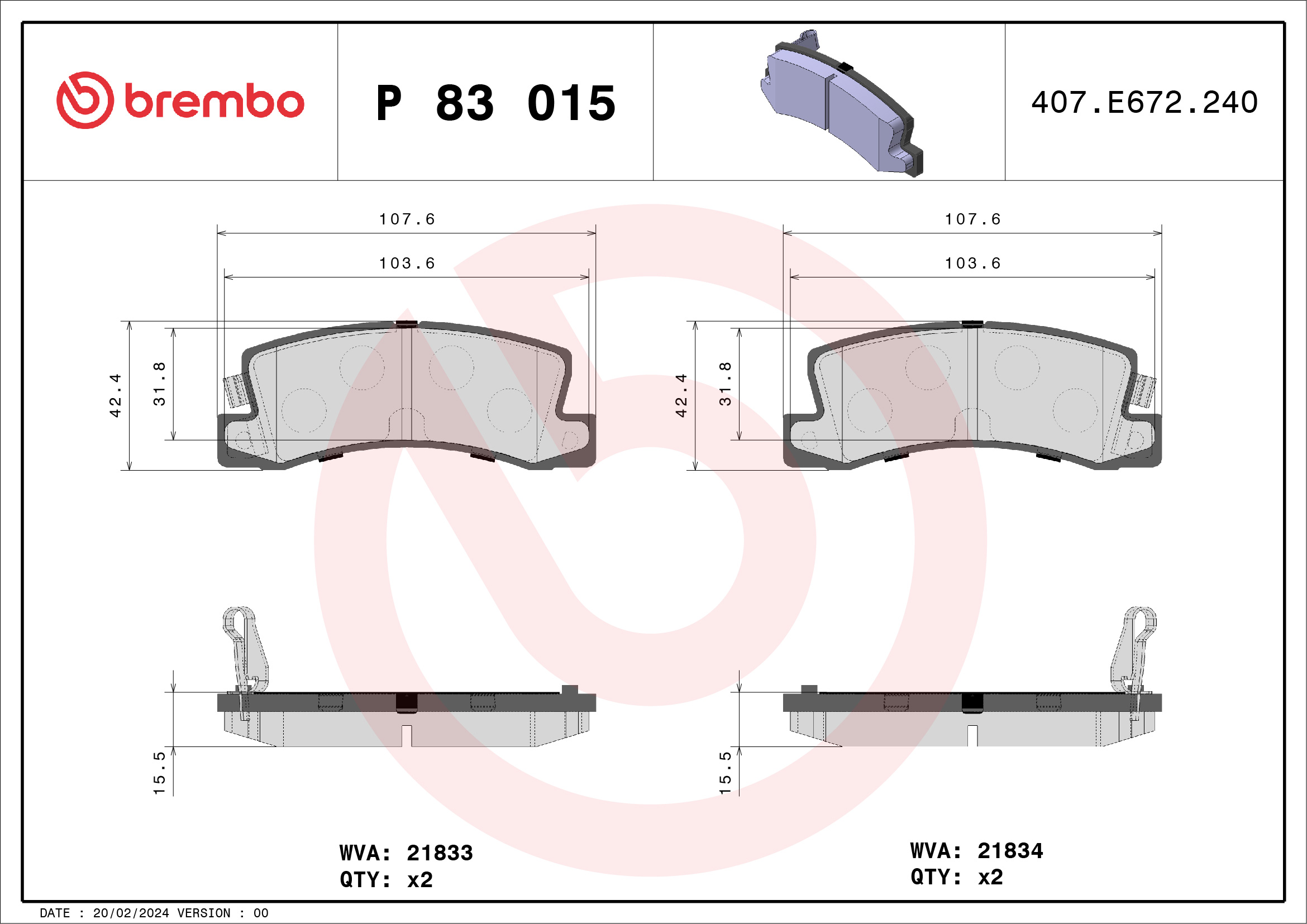 BREMBO Hátsó fékbetét P83015_BREMBO