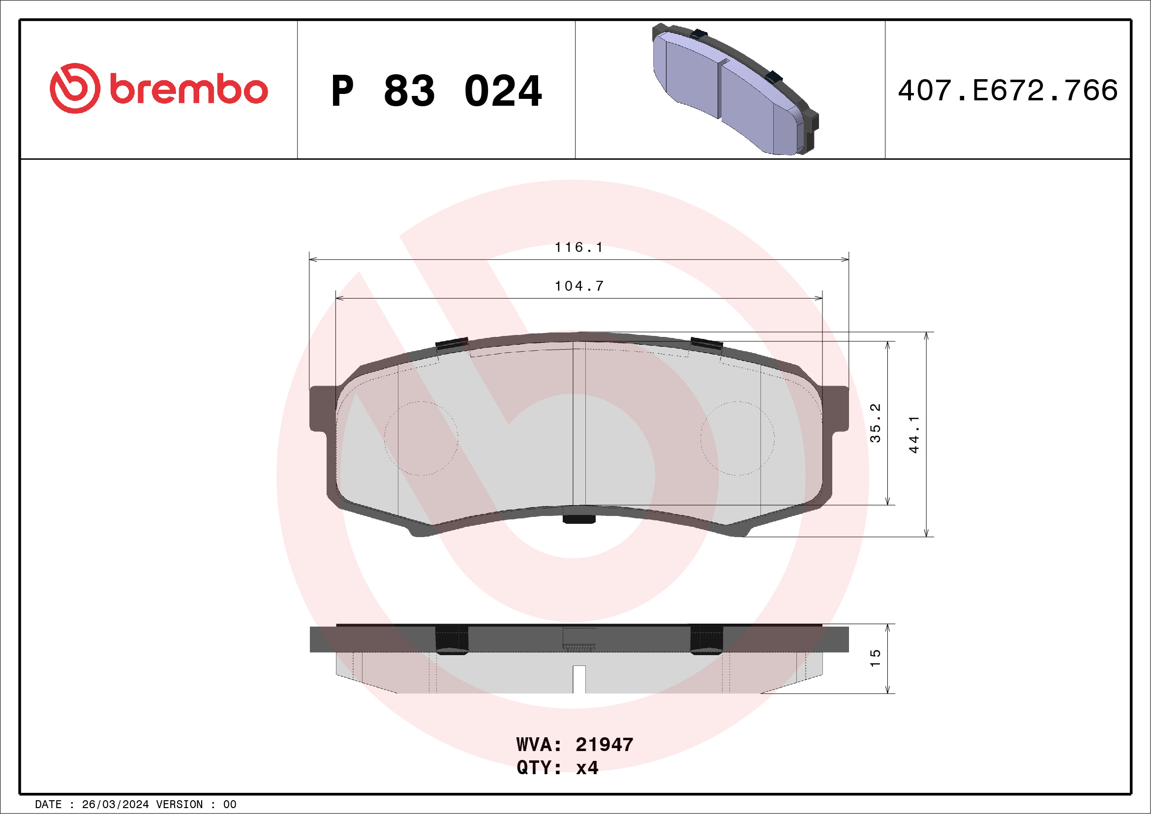 BREMBO Hátsó fékbetét P83024_BREMBO