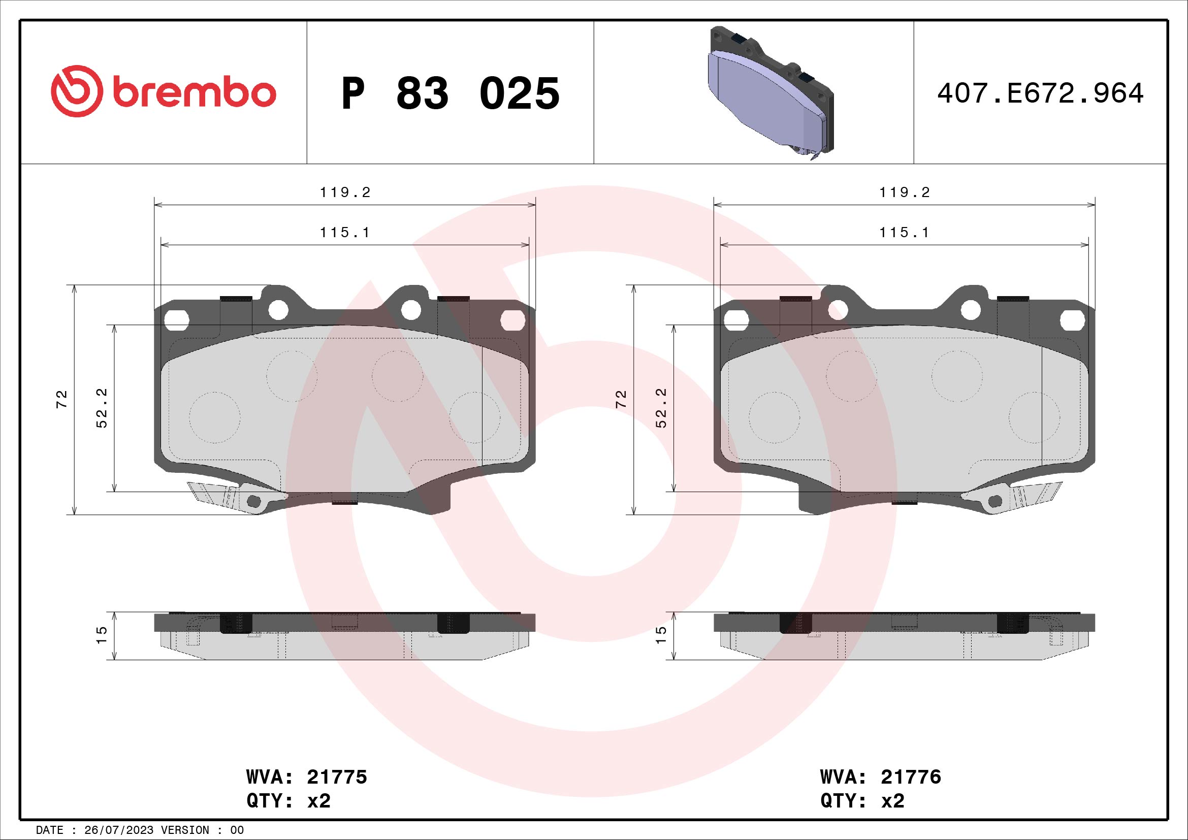 BREMBO Első fékbetét P83025_BREMBO