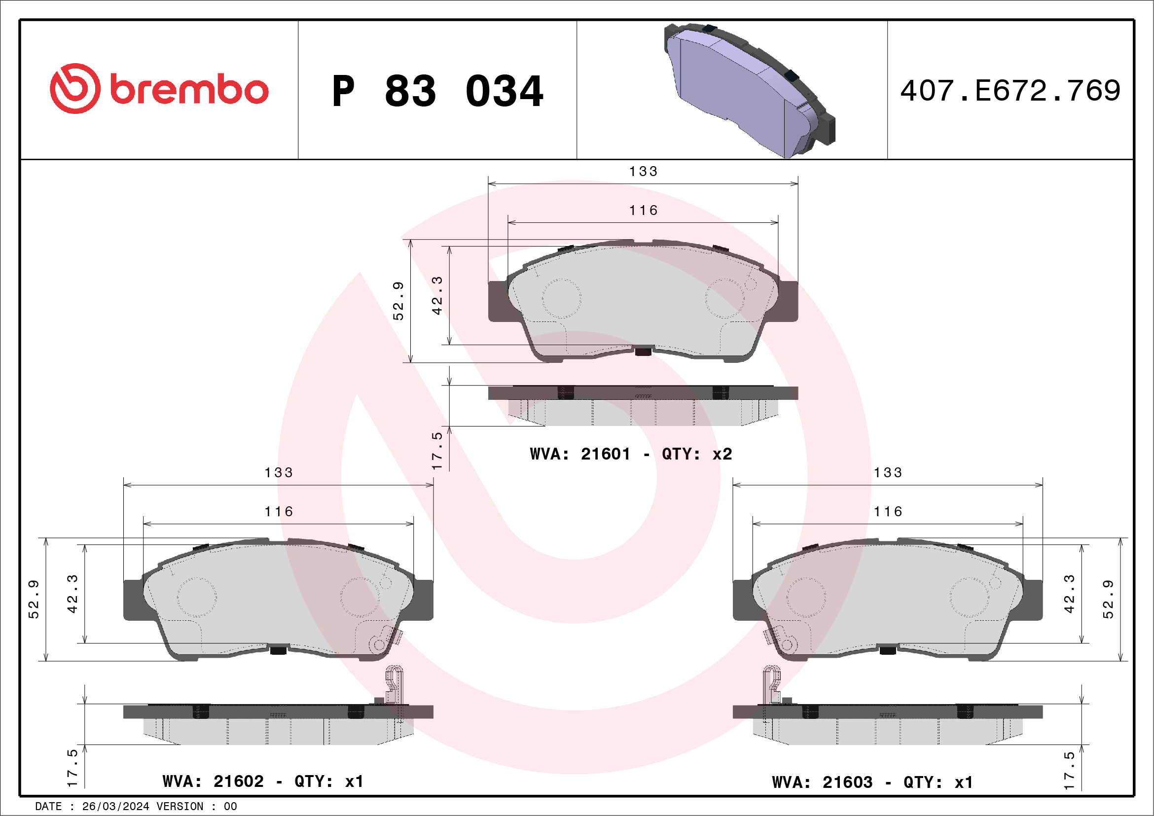 BREMBO Első fékbetét P83034_BREMBO