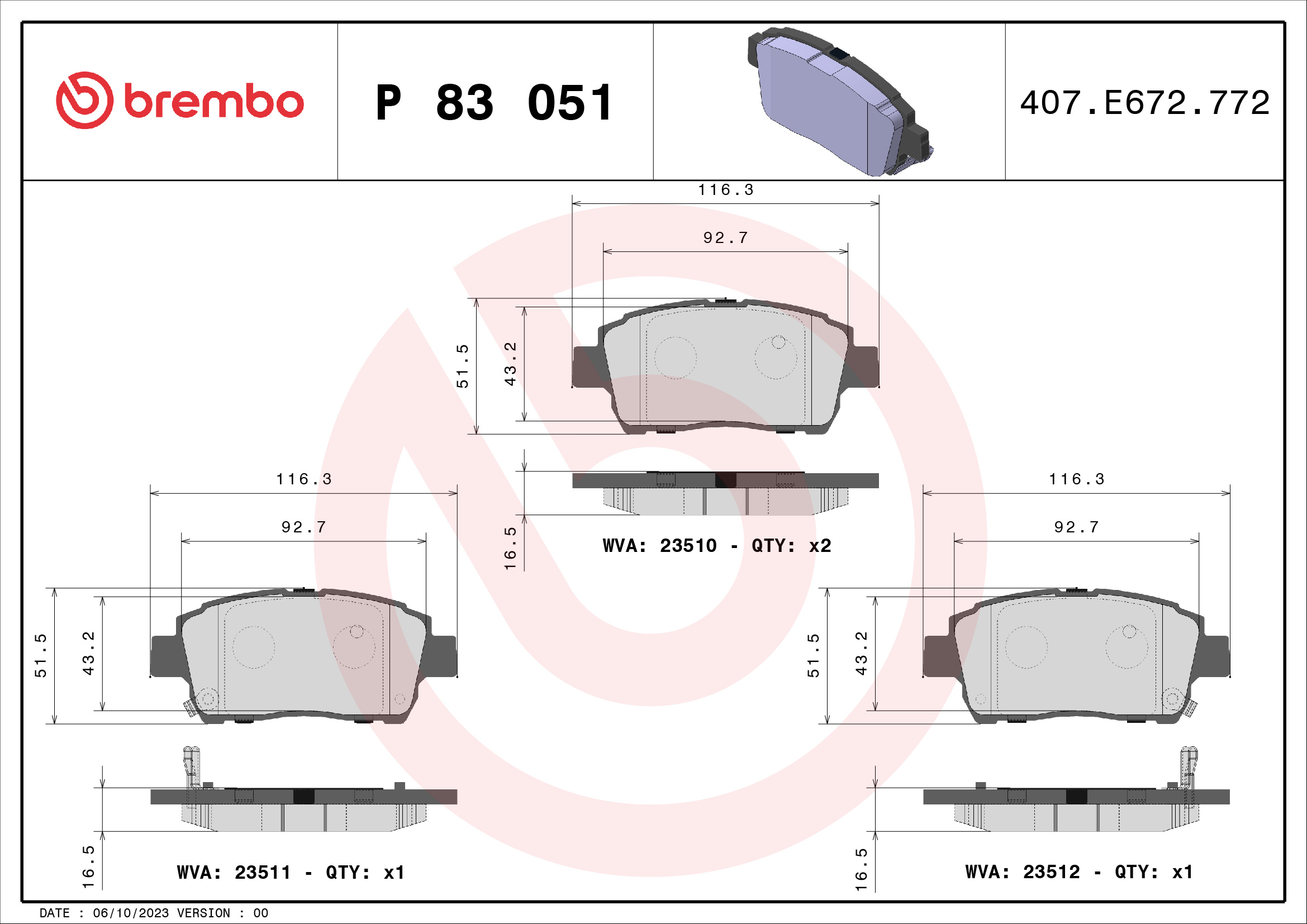 BREMBO Első fékbetét P83051_BREMBO