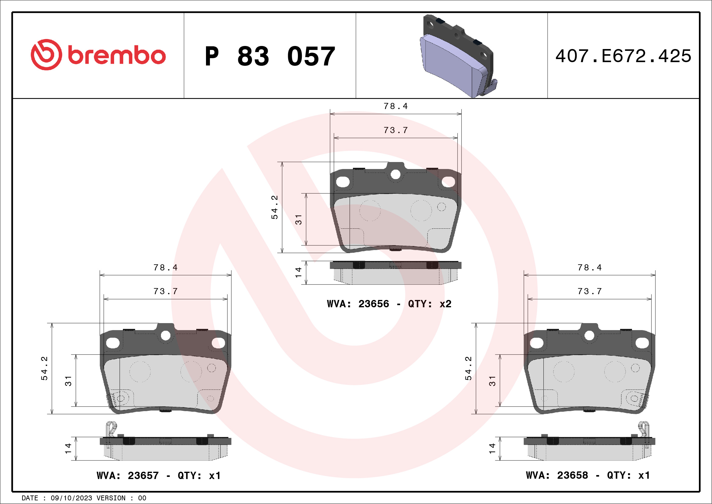 BREMBO P83057_BREMBO Hátsó fékbetét