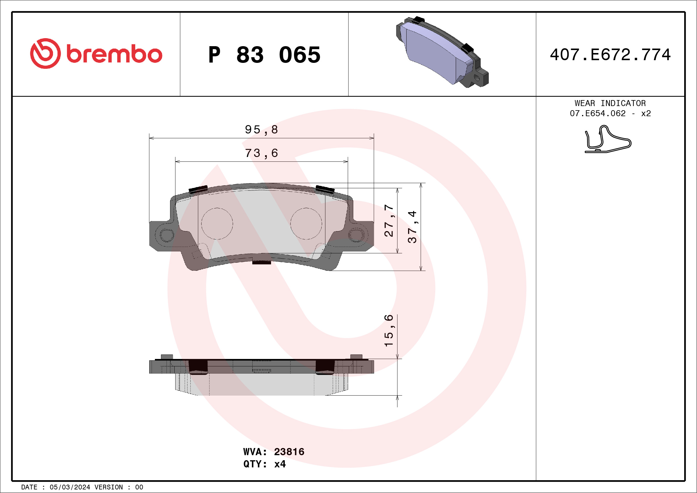 BREMBO Hátsó fékbetét P83065_BREMBO