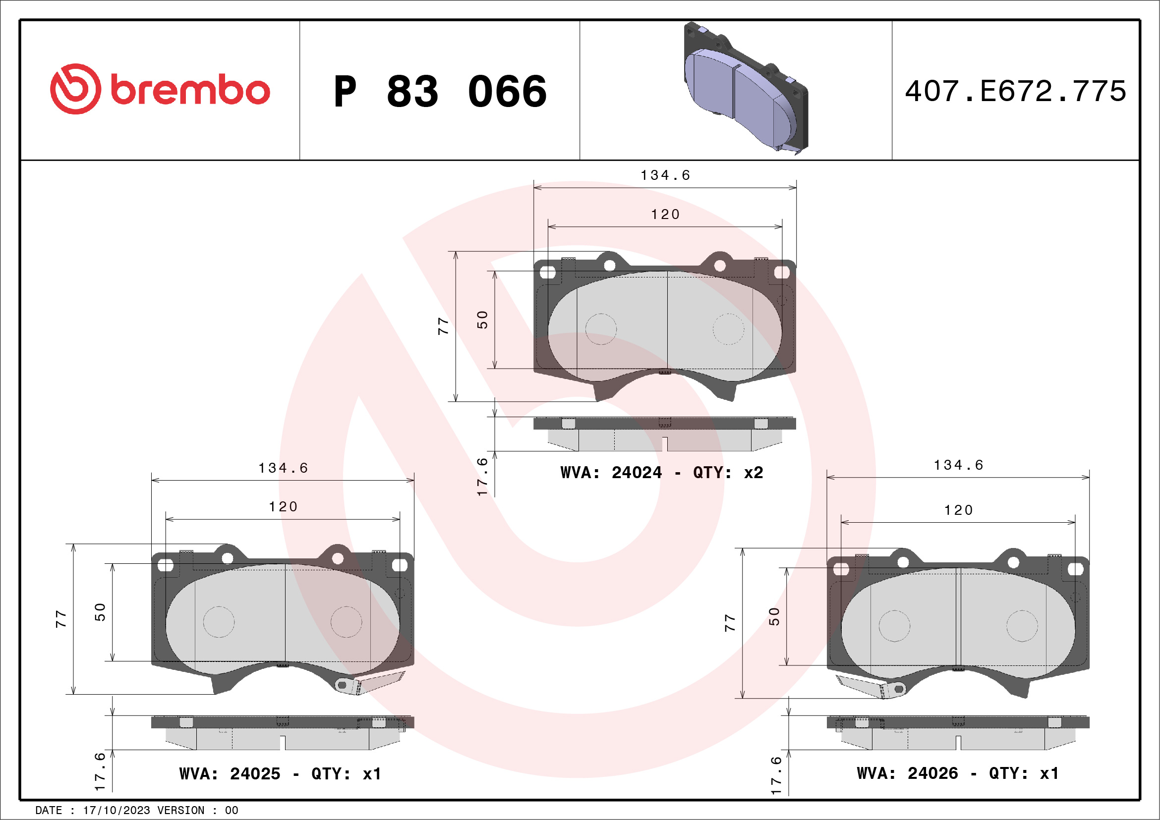 BREMBO Fékbetét, mind P83066X_BREMBO