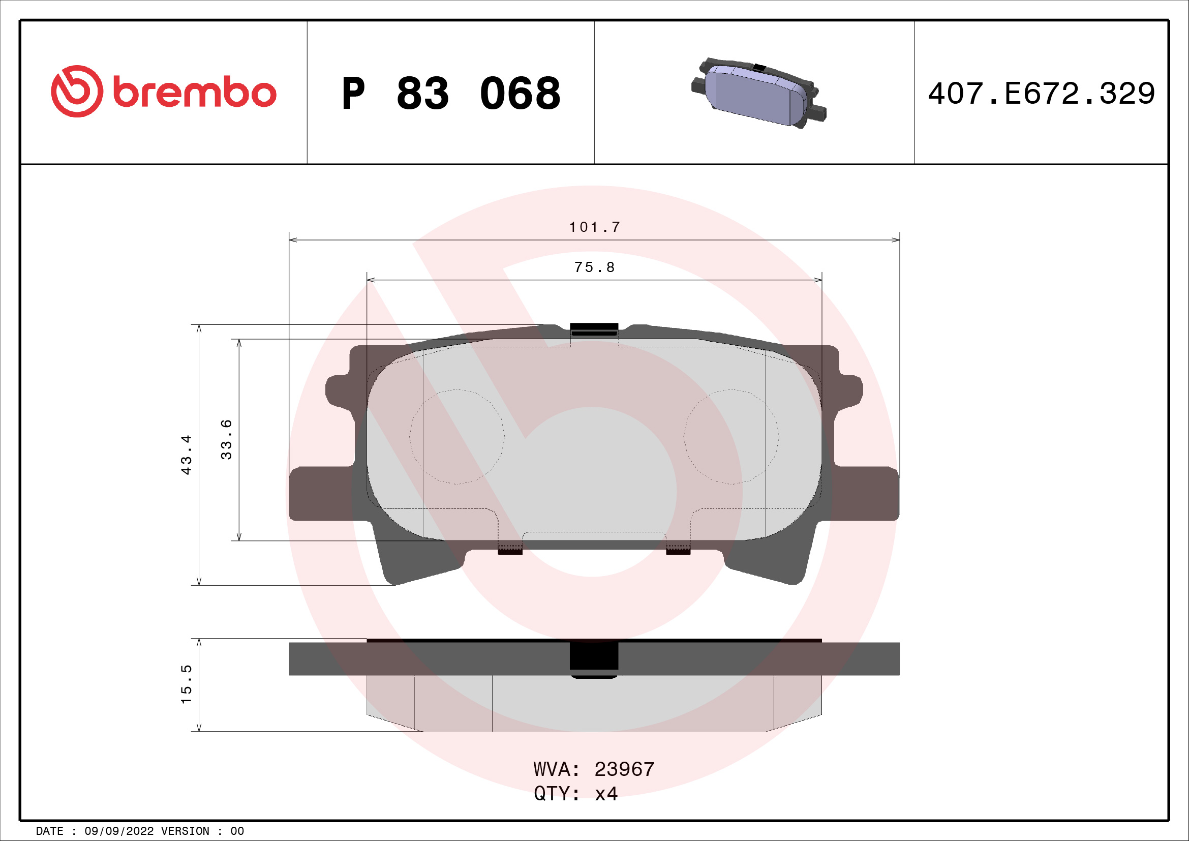 BREMBO Hátsó fékbetét P83068_BREMBO