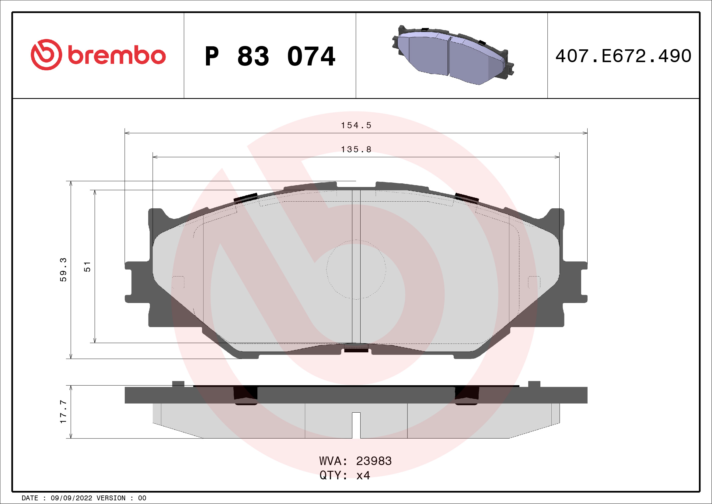 BREMBO Első fékbetét P83074_BREMBO