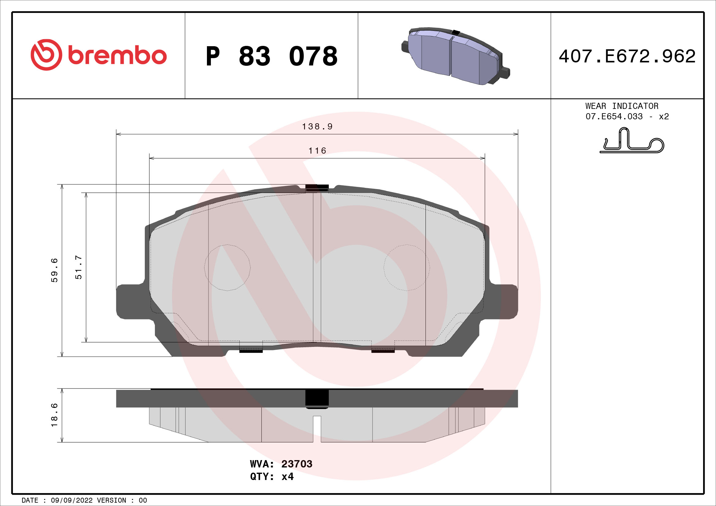 BREMBO Első fékbetét P83078_BREMBO