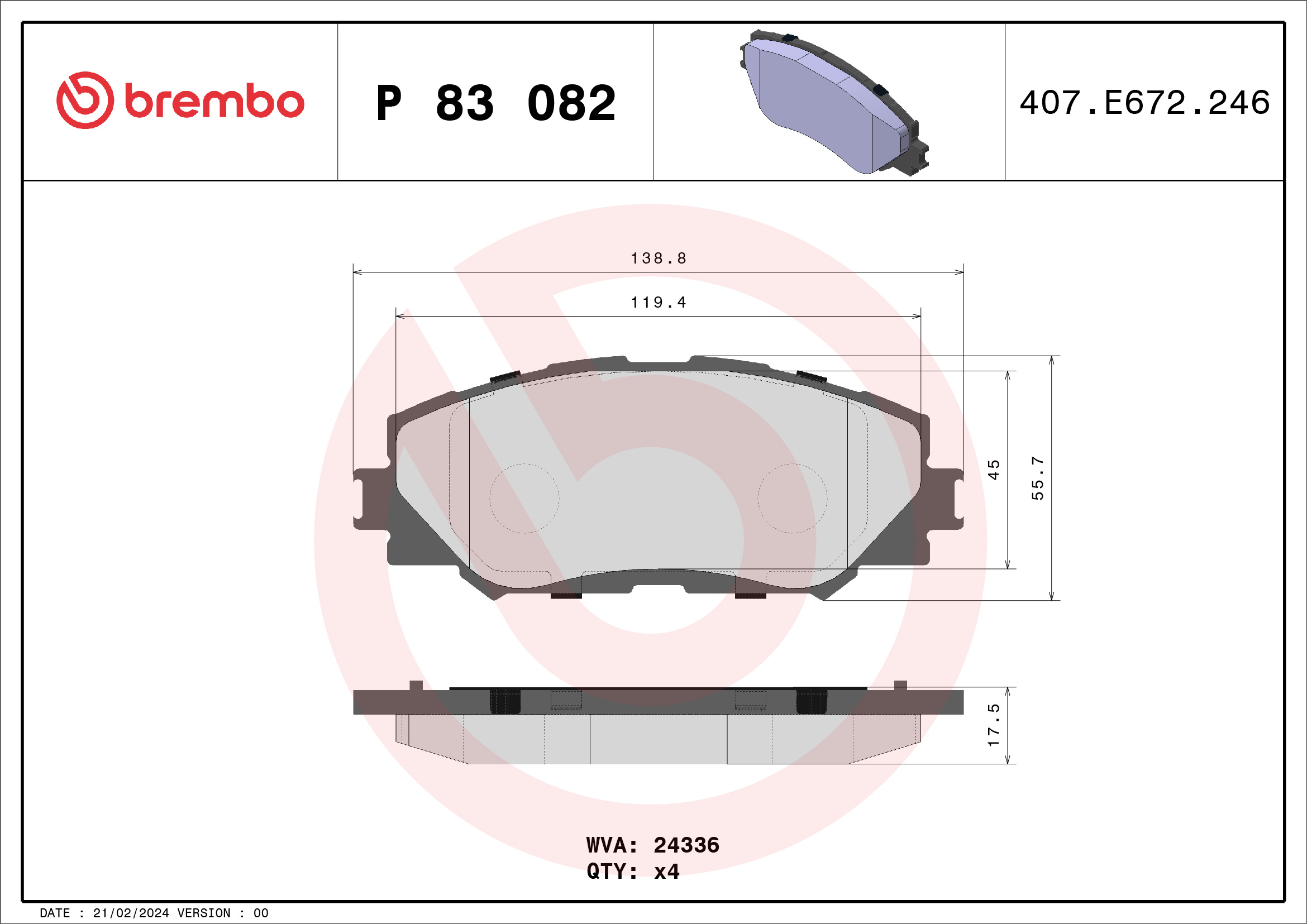 BREMBO Első fékbetét P83082_BREMBO