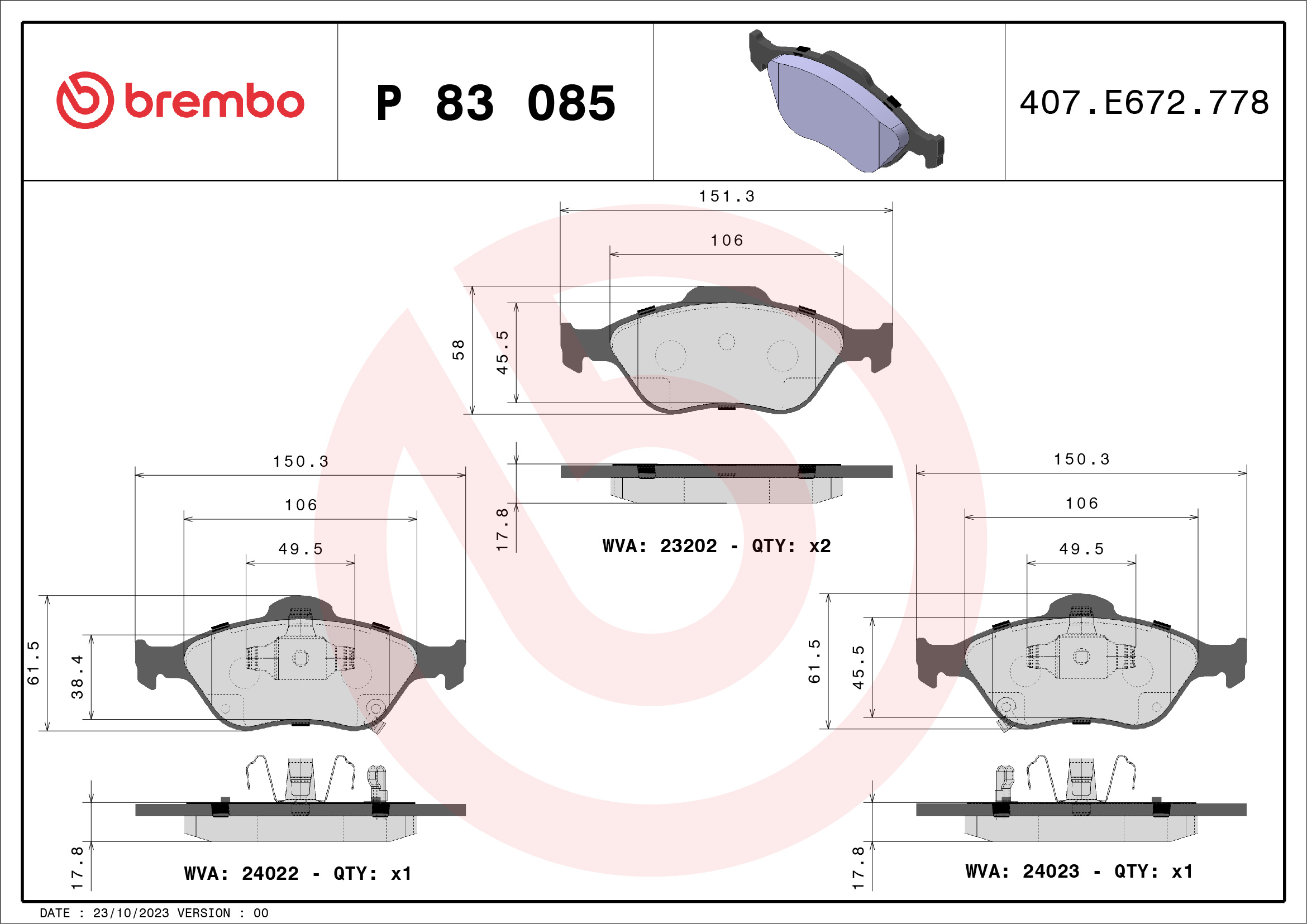 BREMBO Első fékbetét P83085_BREMBO