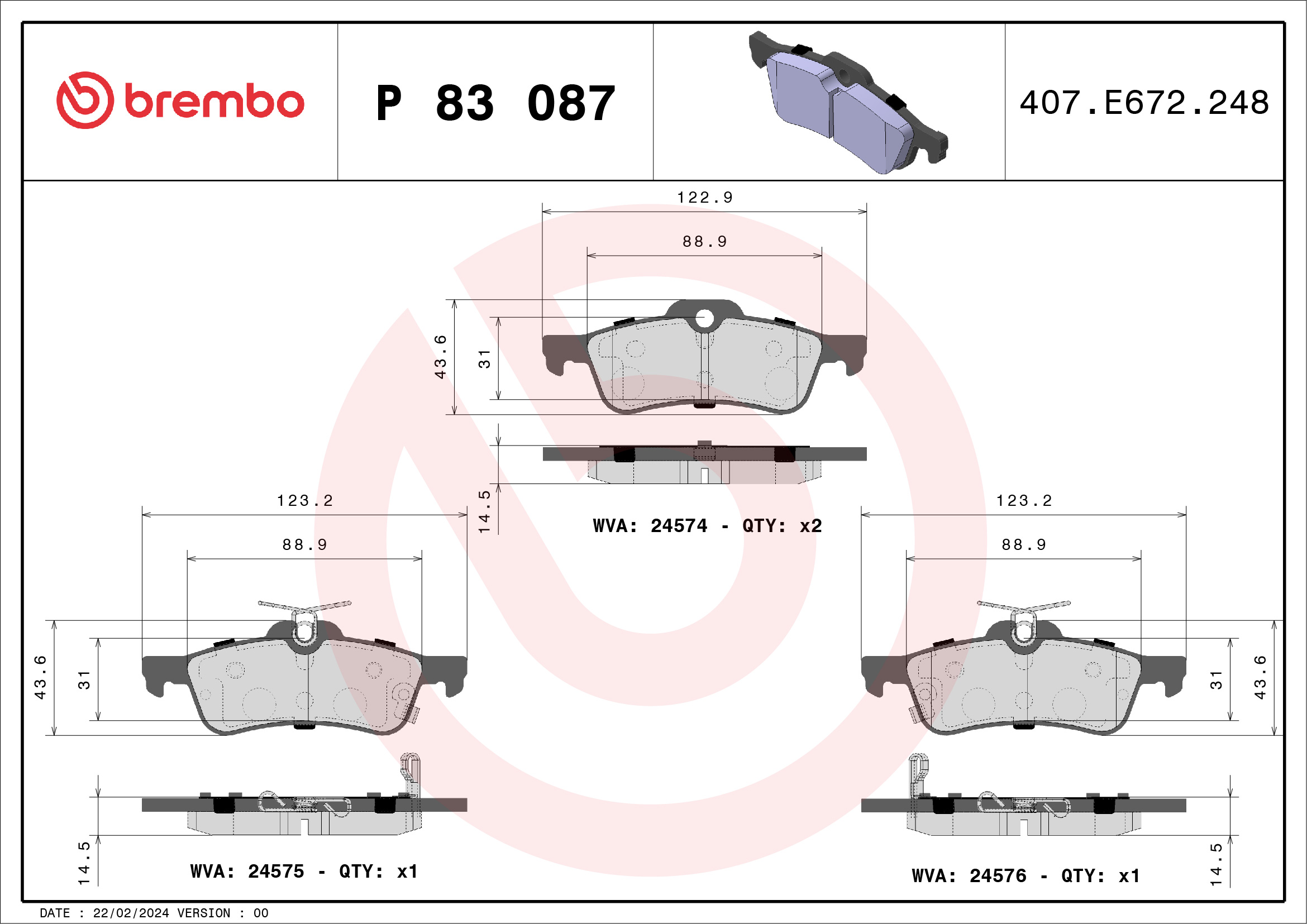 BREMBO Hátsó fékbetét P83087_BREMBO