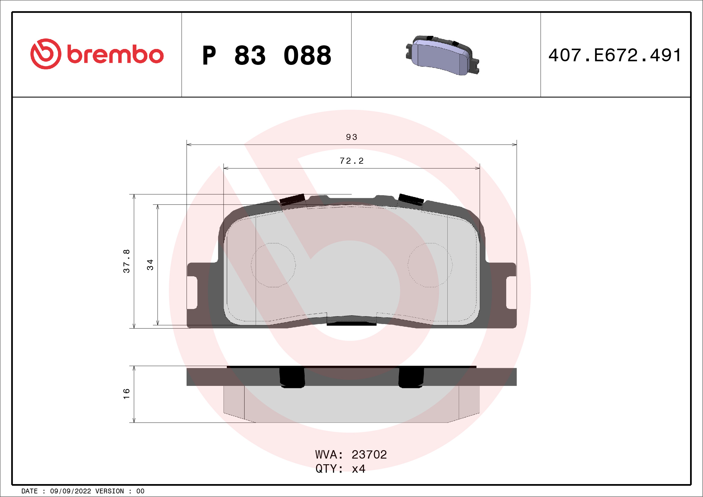 BREMBO Hátsó fékbetét P83088_BREMBO