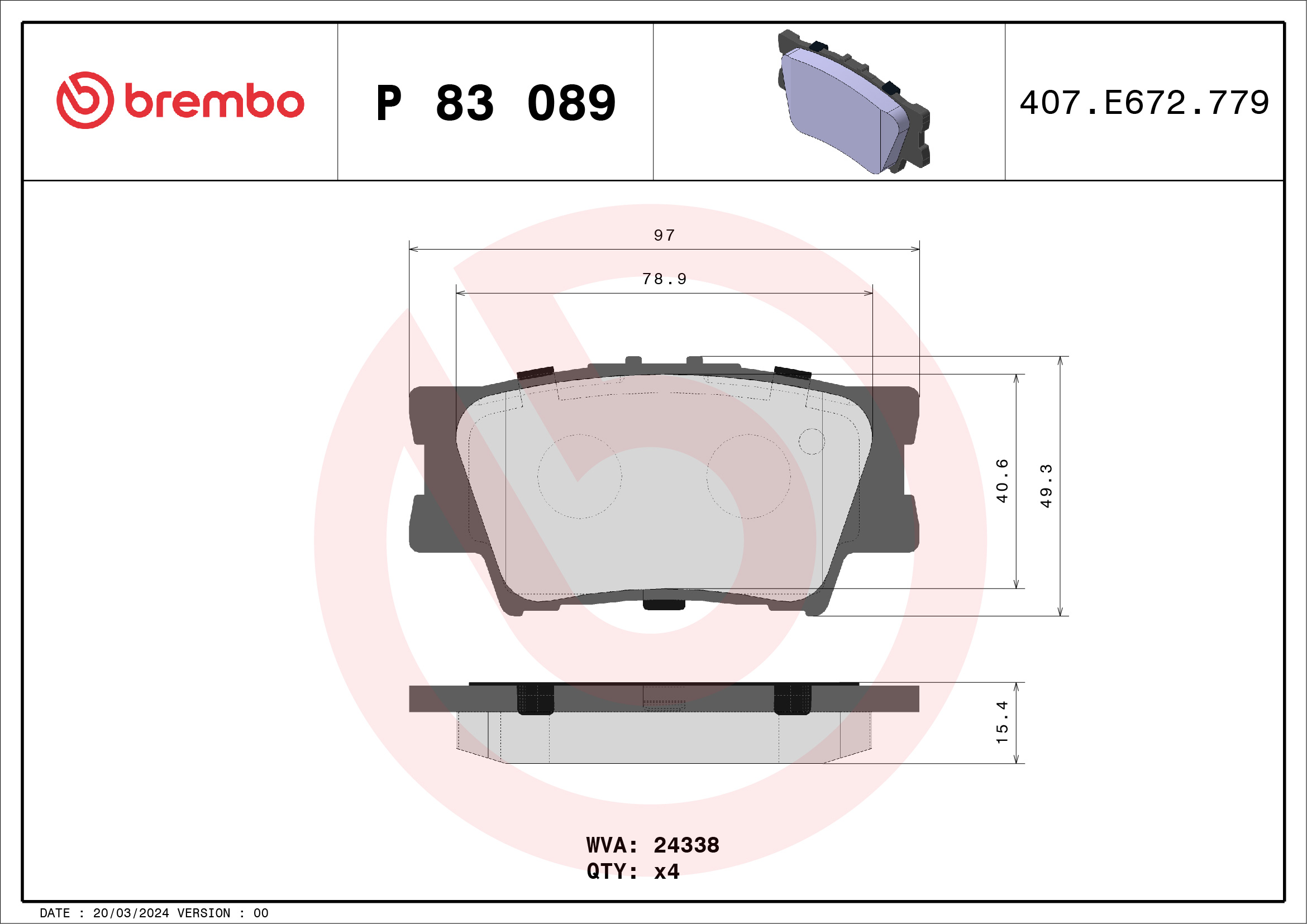 BREMBO Hátsó fékbetét P83089_BREMBO